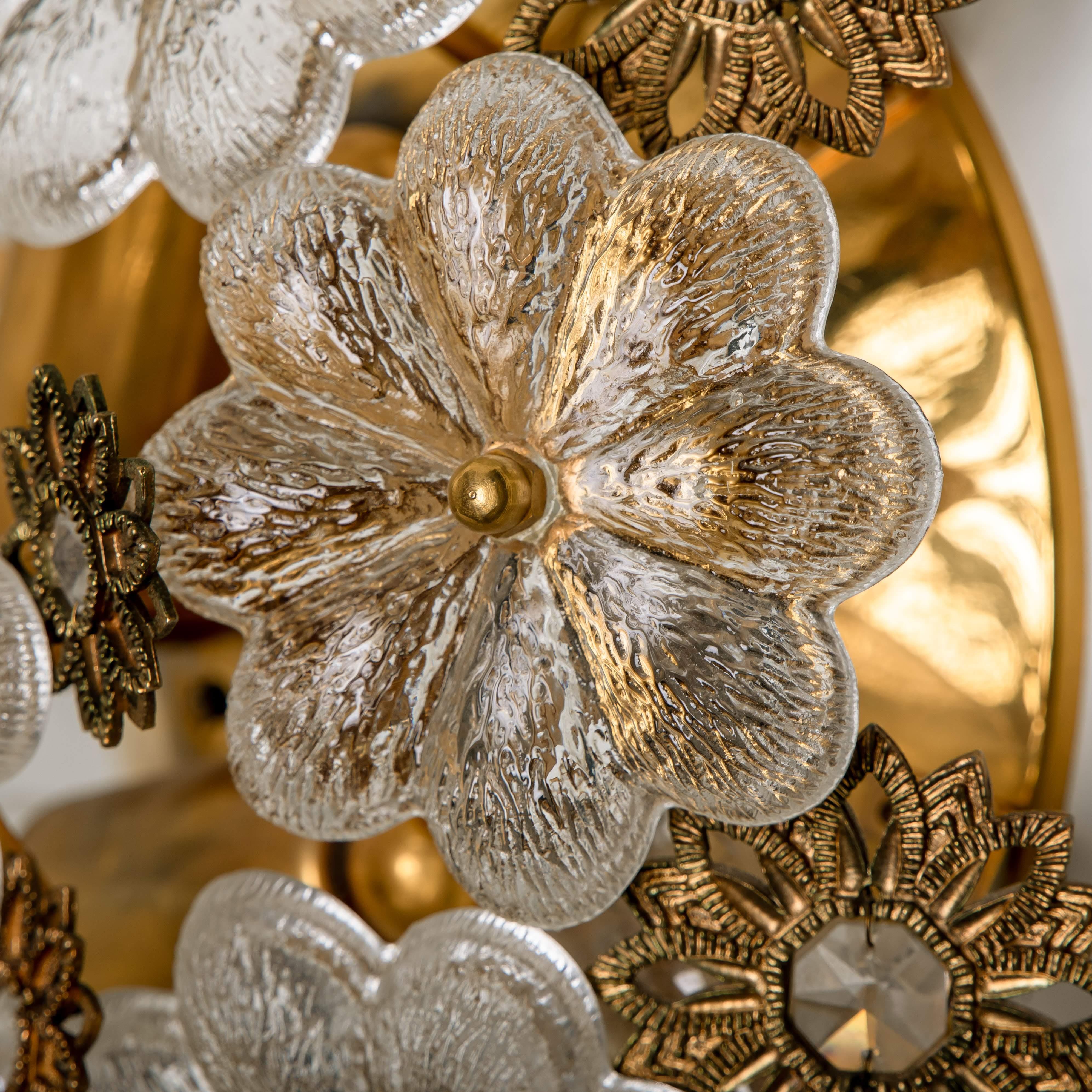 Gold-Plated Flower Wall Light/ Flush Mount by Palwa, 1960s 6