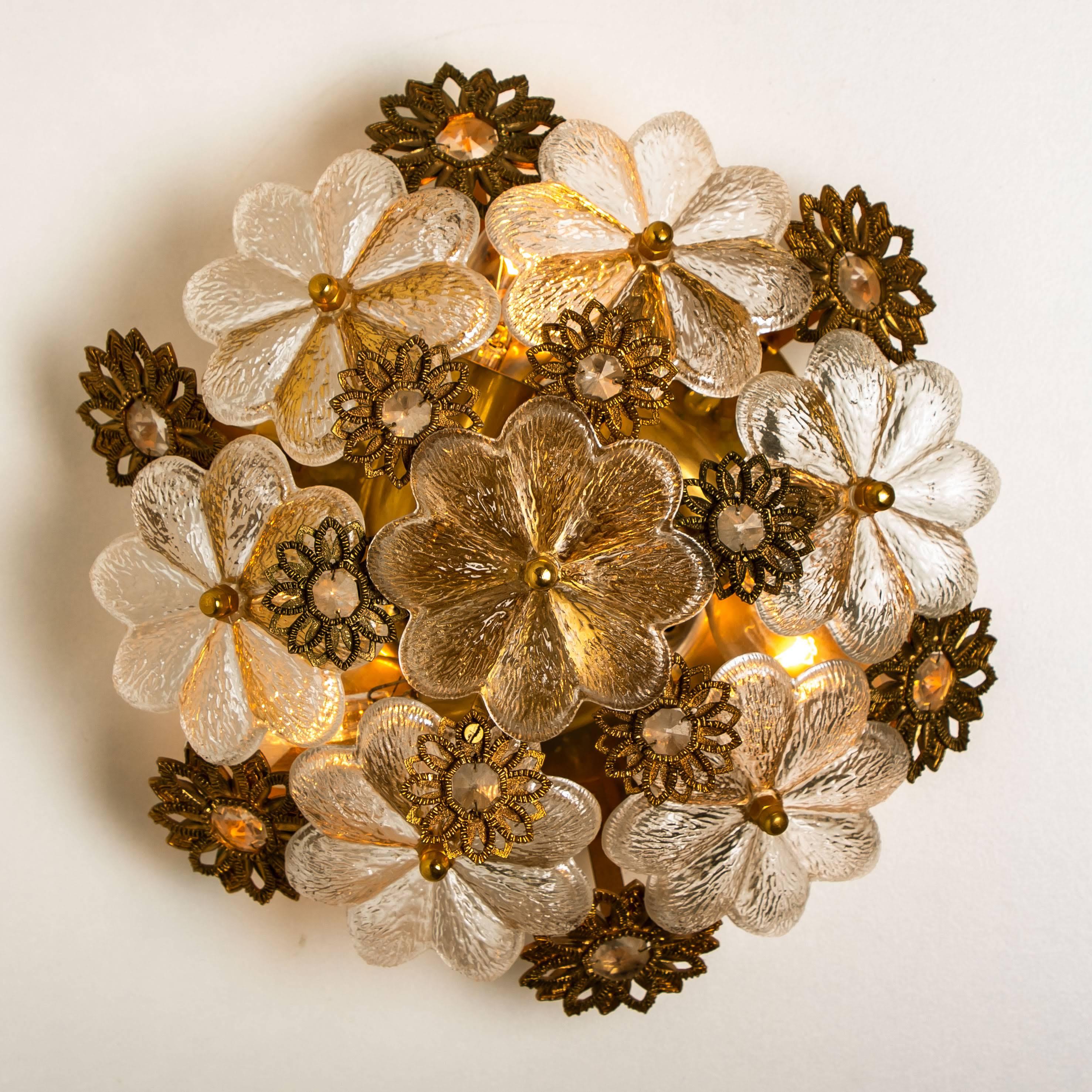 Italian Gold-Plated Flower Wall Light/ Flush Mount by Palwa, 1960s