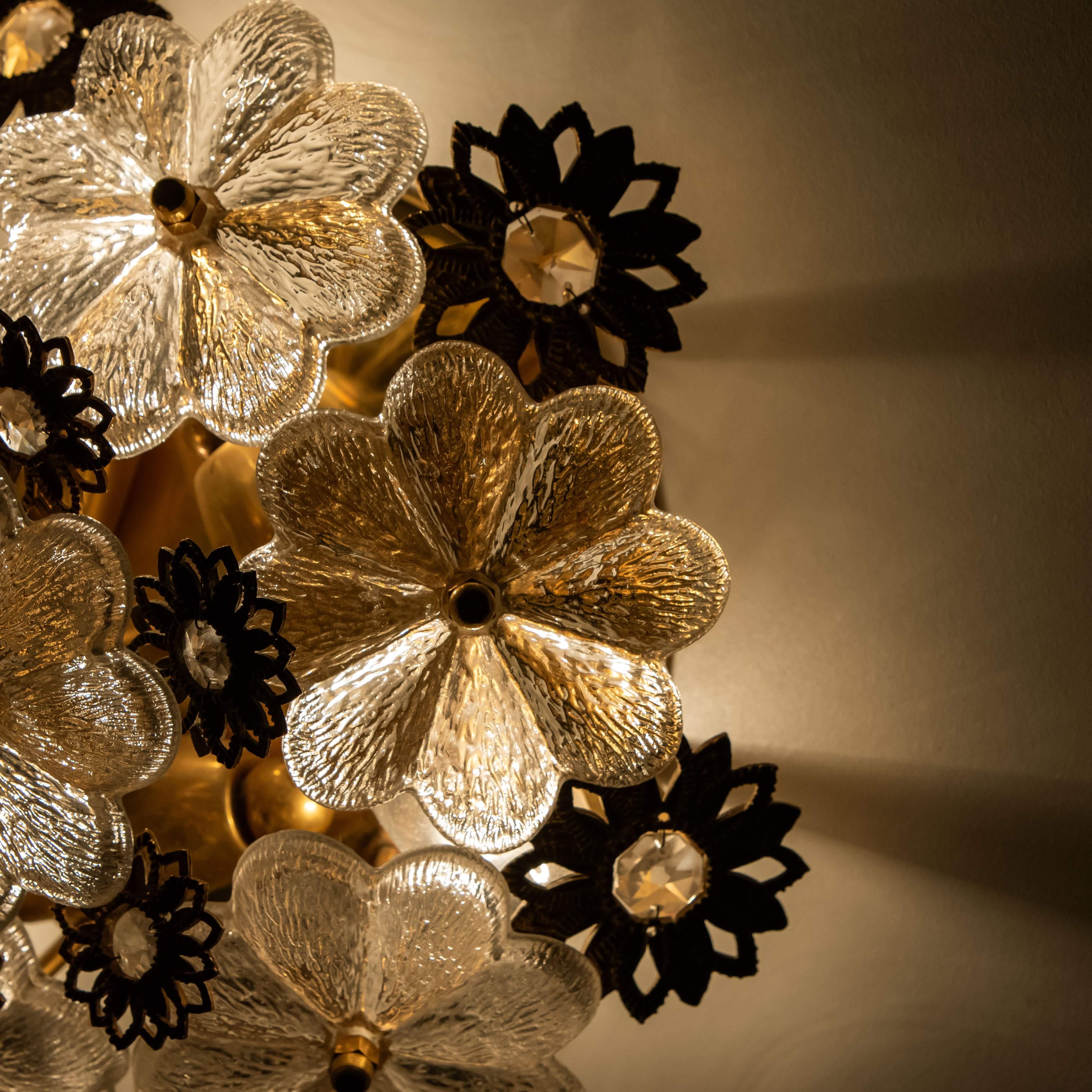 Gold-Plated Flower Wall Light/ Flush Mount by Palwa, 1960s In Good Condition In Rijssen, NL