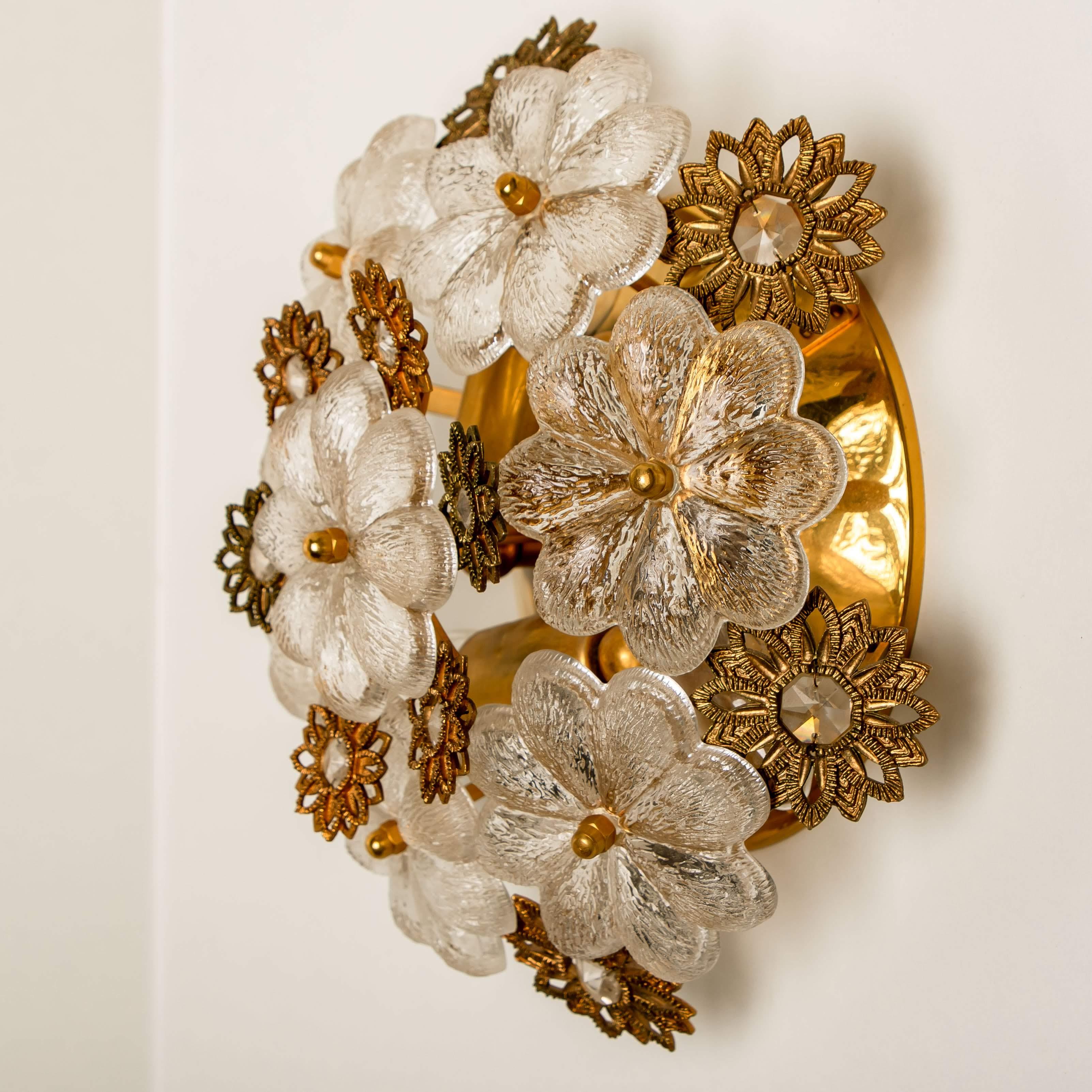 Mid-20th Century Gold-Plated Flower Wall Light/ Flush Mount by Palwa, 1960s