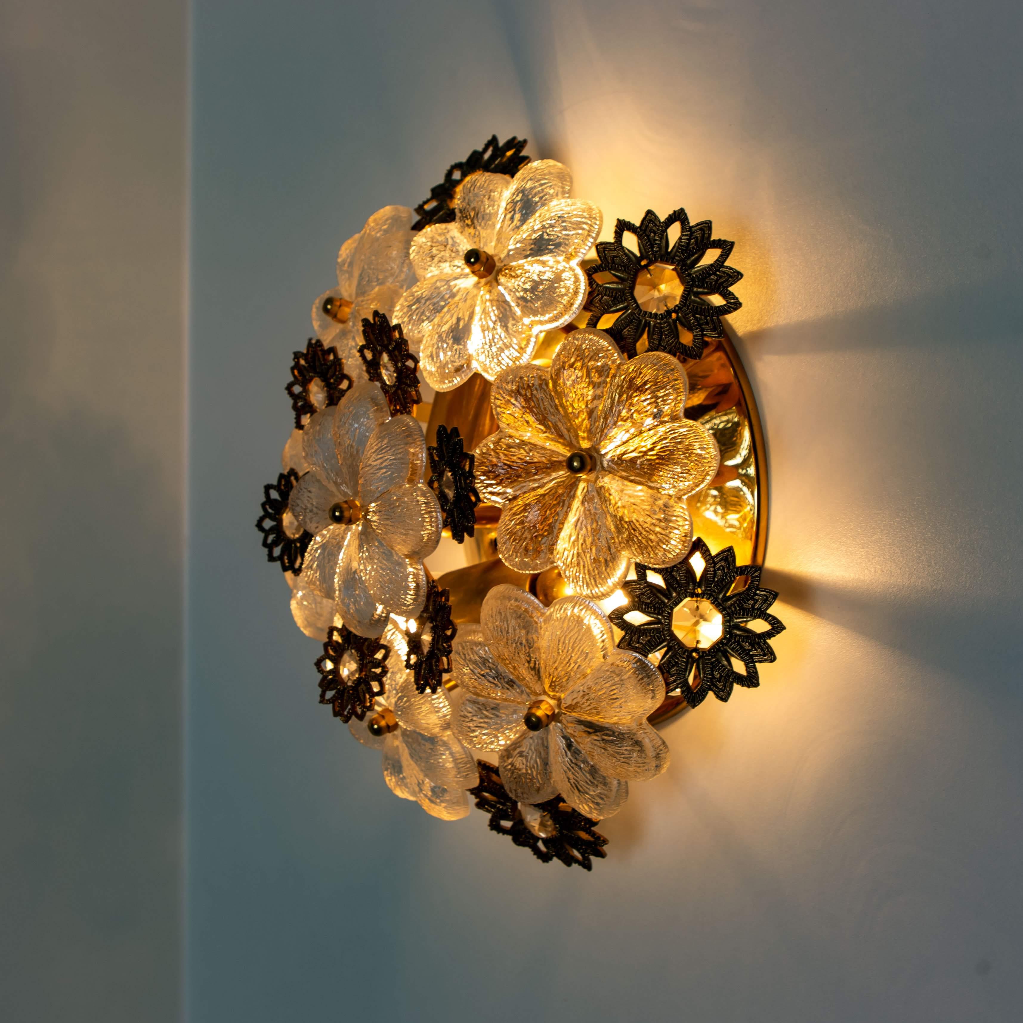 Gold-Plated Flower Wall Light/ Flush Mount by Palwa, 1960s 1