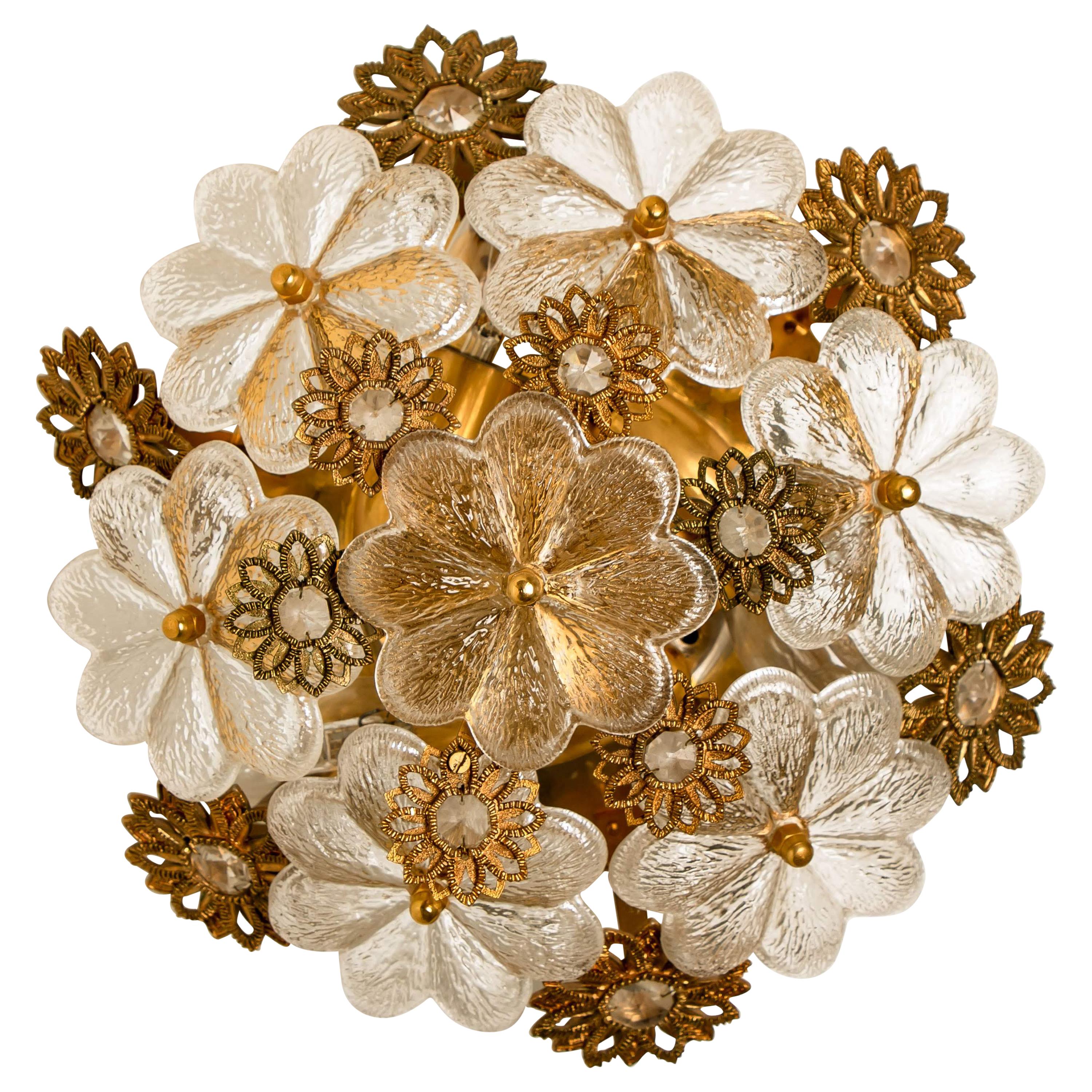 Gold-Plated Flower Wall Light/ Flush Mount by Palwa, 1960s