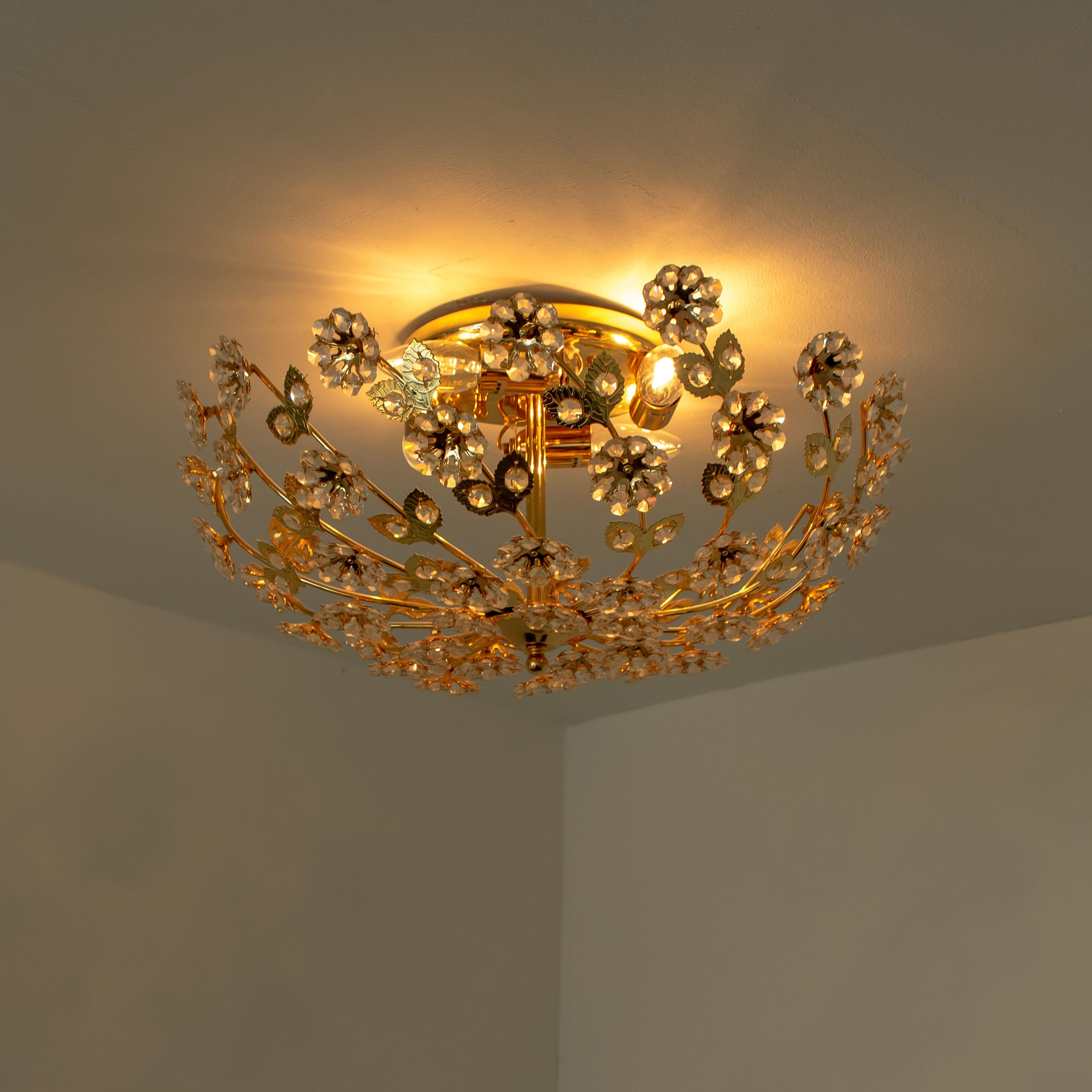Gold-Plated Flower Wall Light/ Flush Mount by Palwa, 1970 4