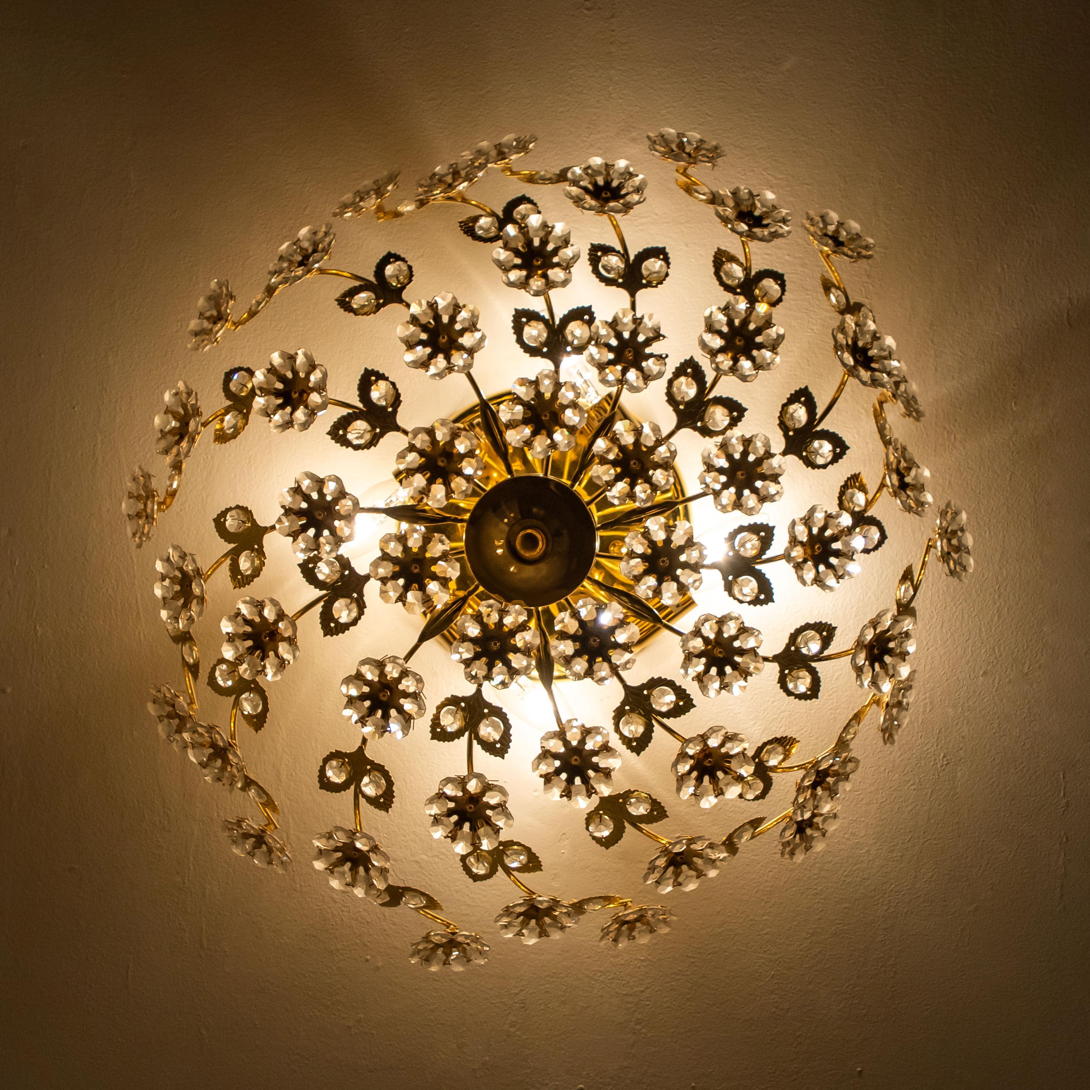 Gold-Plated Flower Wall Light/ Flush Mount by Palwa, 1970 6
