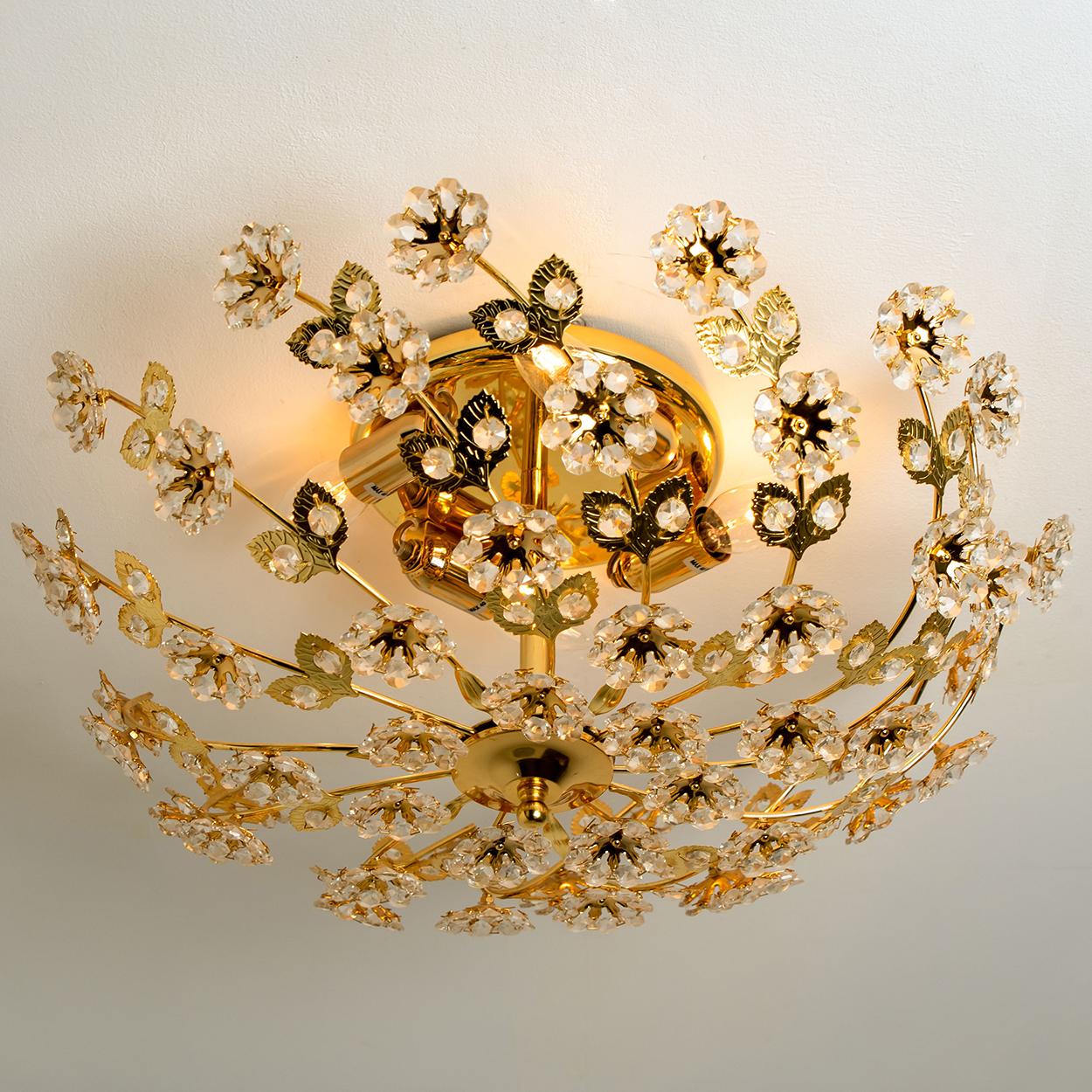 German Gold-Plated Flower Wall Light/ Flush Mount by Palwa, 1970