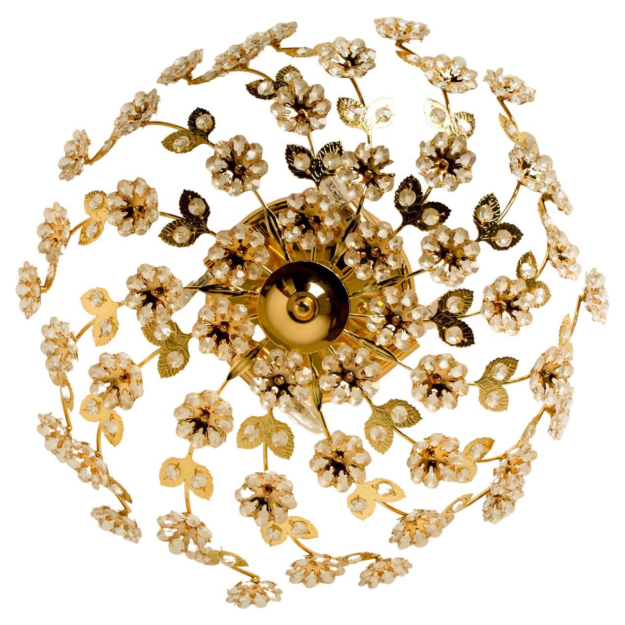 Gold-Plated Flower Wall Light/ Flush Mount by Palwa, 1970