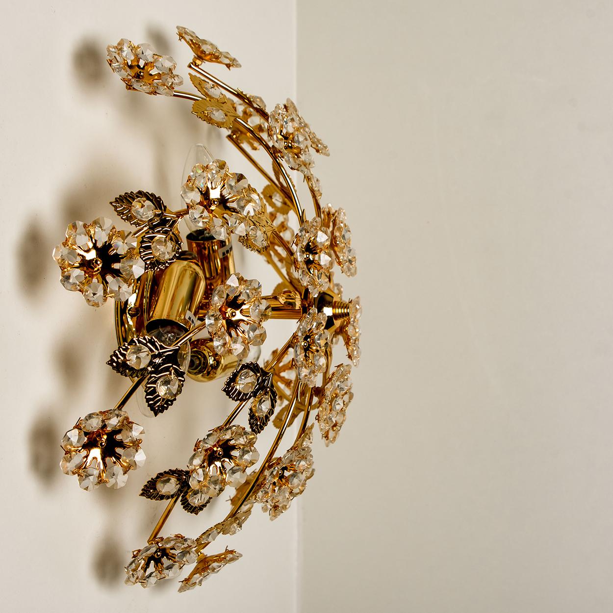 Brass Gold-Plated Flower Wall Light/ Flush Mount by Palwa