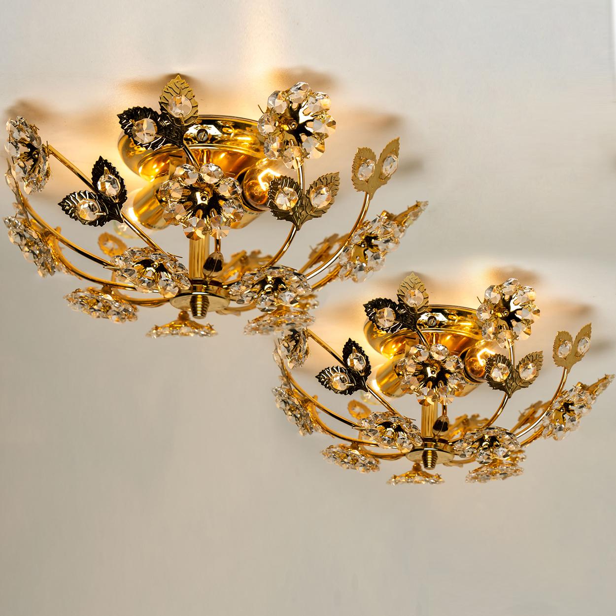 German Gold-Plated Flower Wall Light/ Flushmount by Palwa For Sale