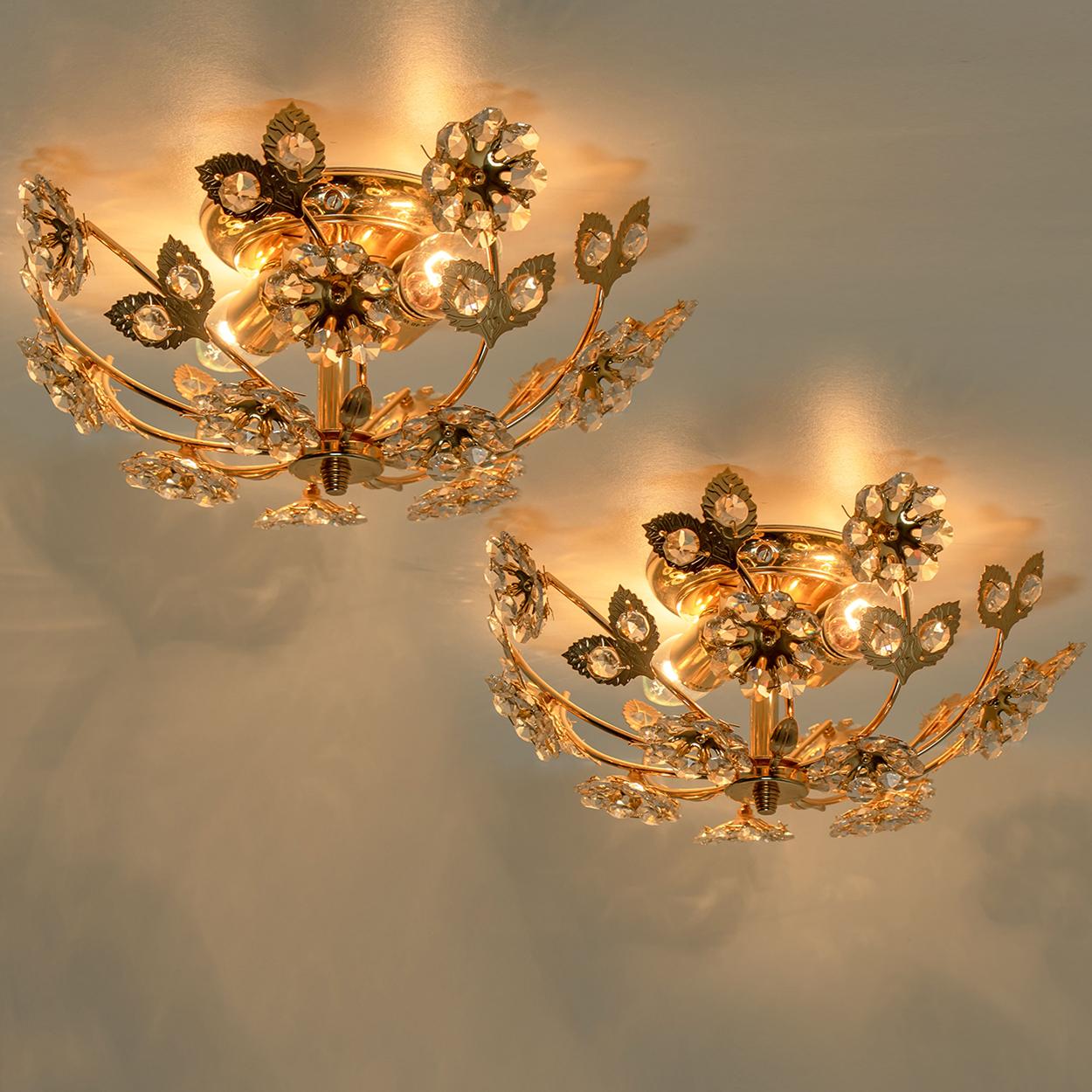 Gold-Plated Flower Wall Light/ Flushmount by Palwa In Good Condition For Sale In Rijssen, NL