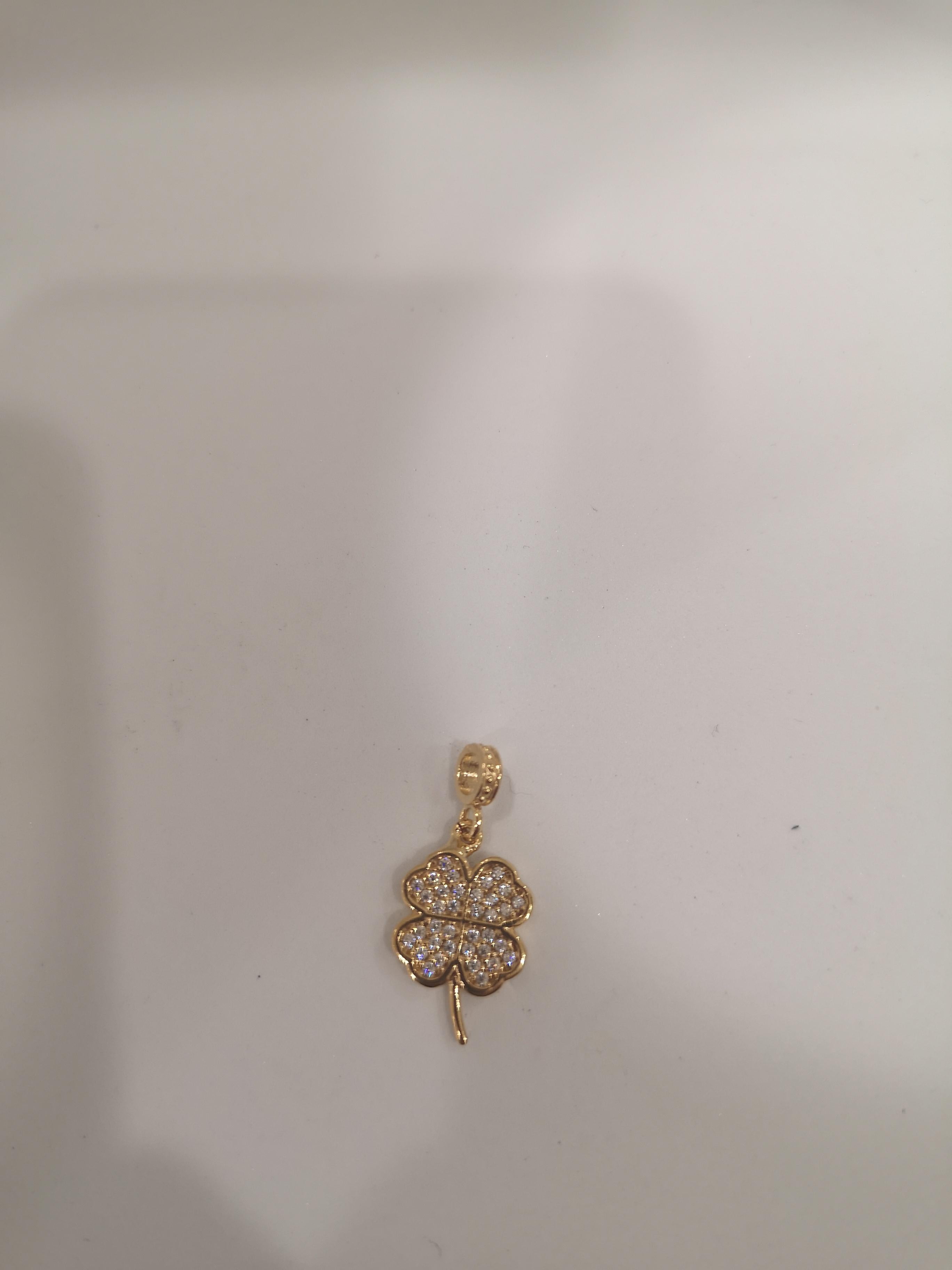 Gold plated four-leaf clover zirconia charm 1