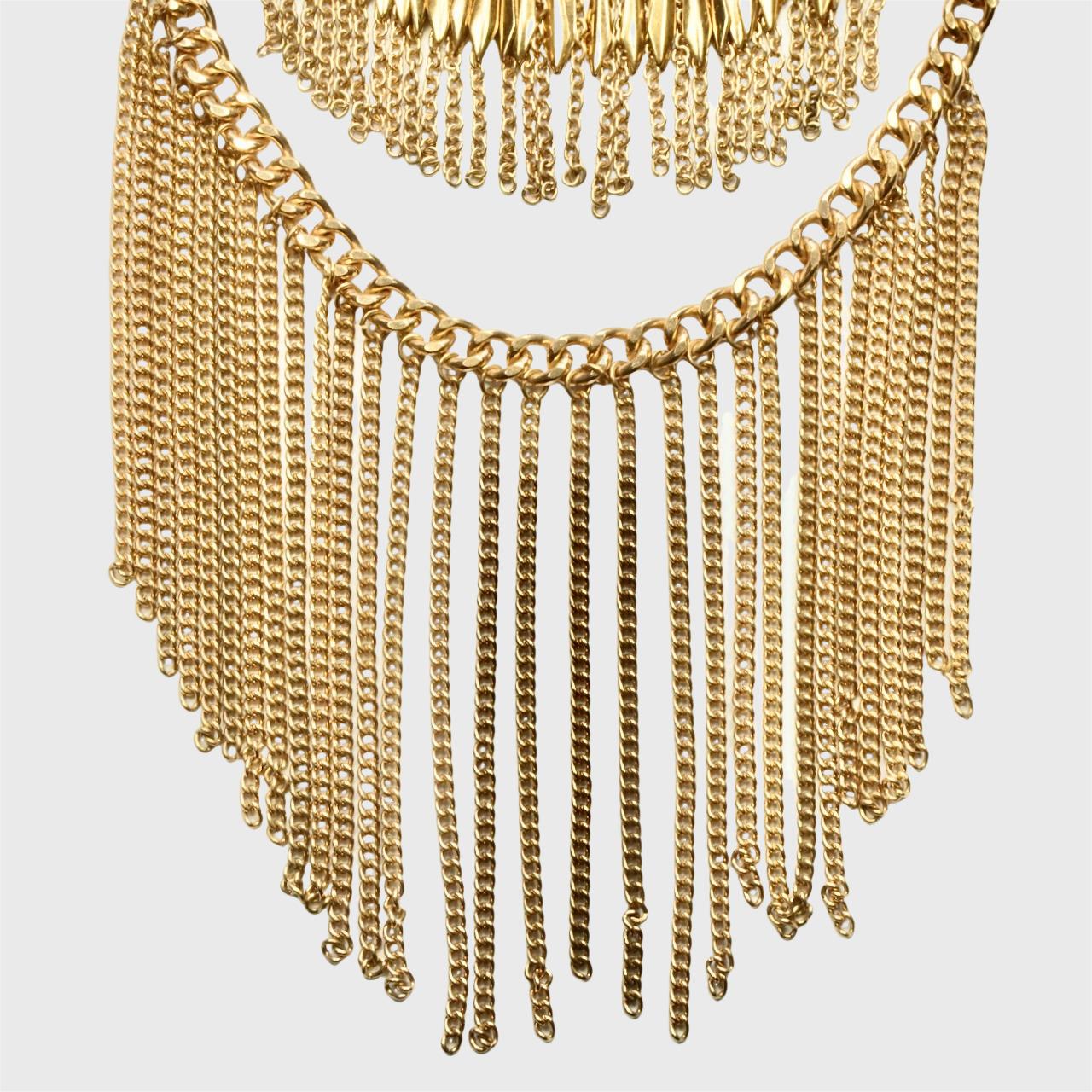 Collier en chaîne à quatre brins plaqué or avec gouttes et franges 1970 en vente 2