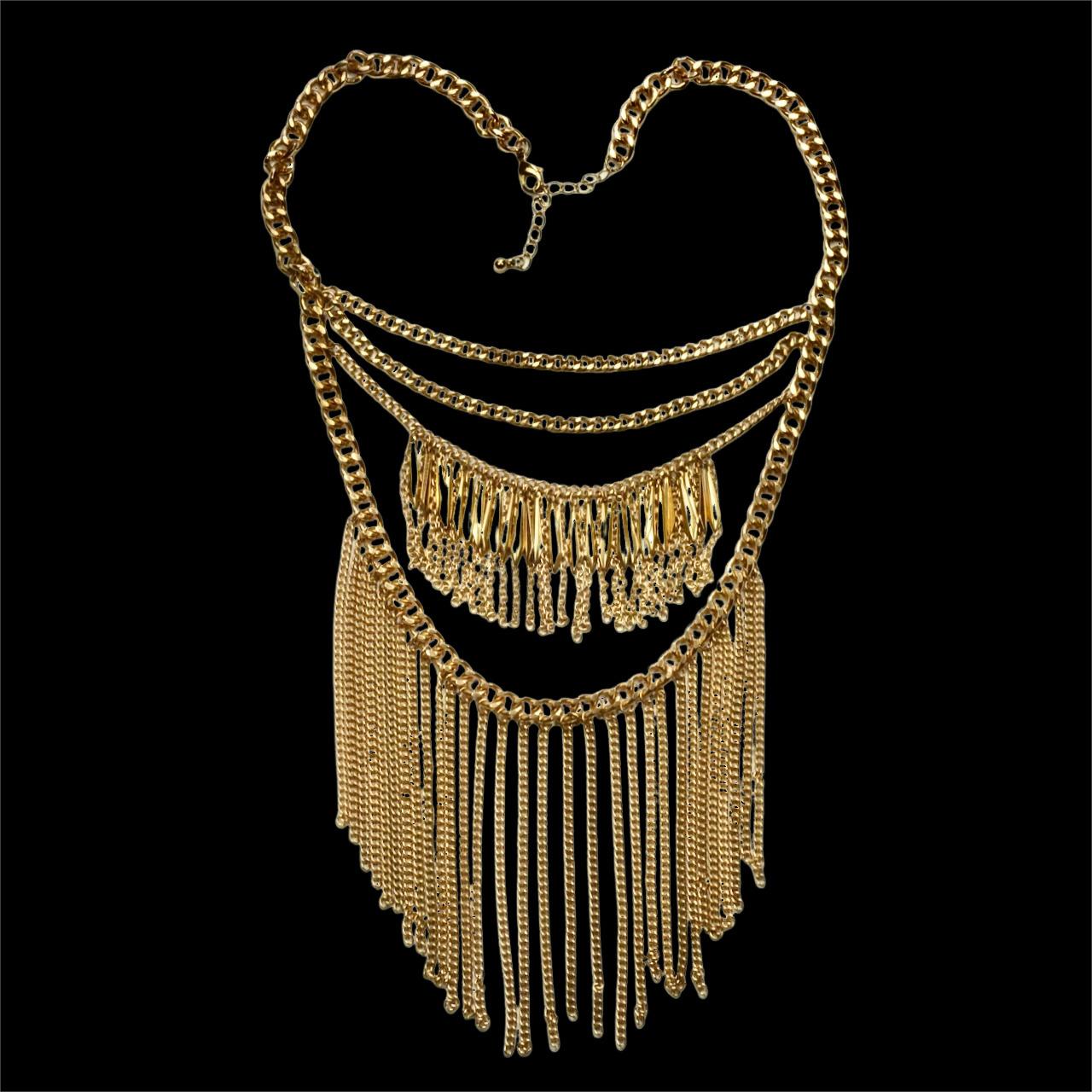 Collier en chaîne à quatre brins plaqué or avec gouttes et franges 1970 en vente 4