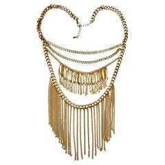 Gold Plated Four Strand Curb Chain Necklace with Drops and Fringe 1970s
