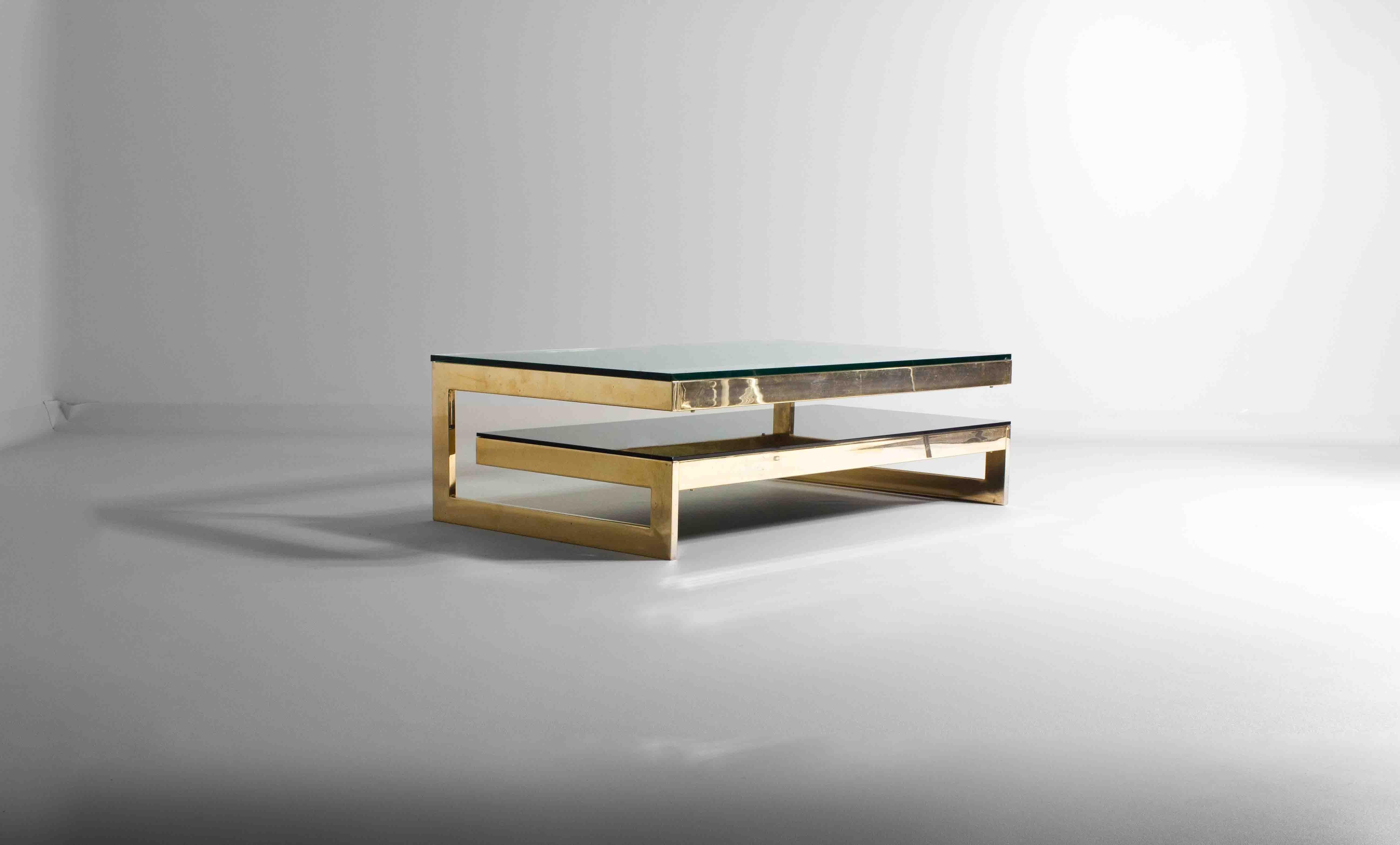 Post-Modern Gold Plated G-Shaped Coffee Table by Belgochrom, 1970s For Sale