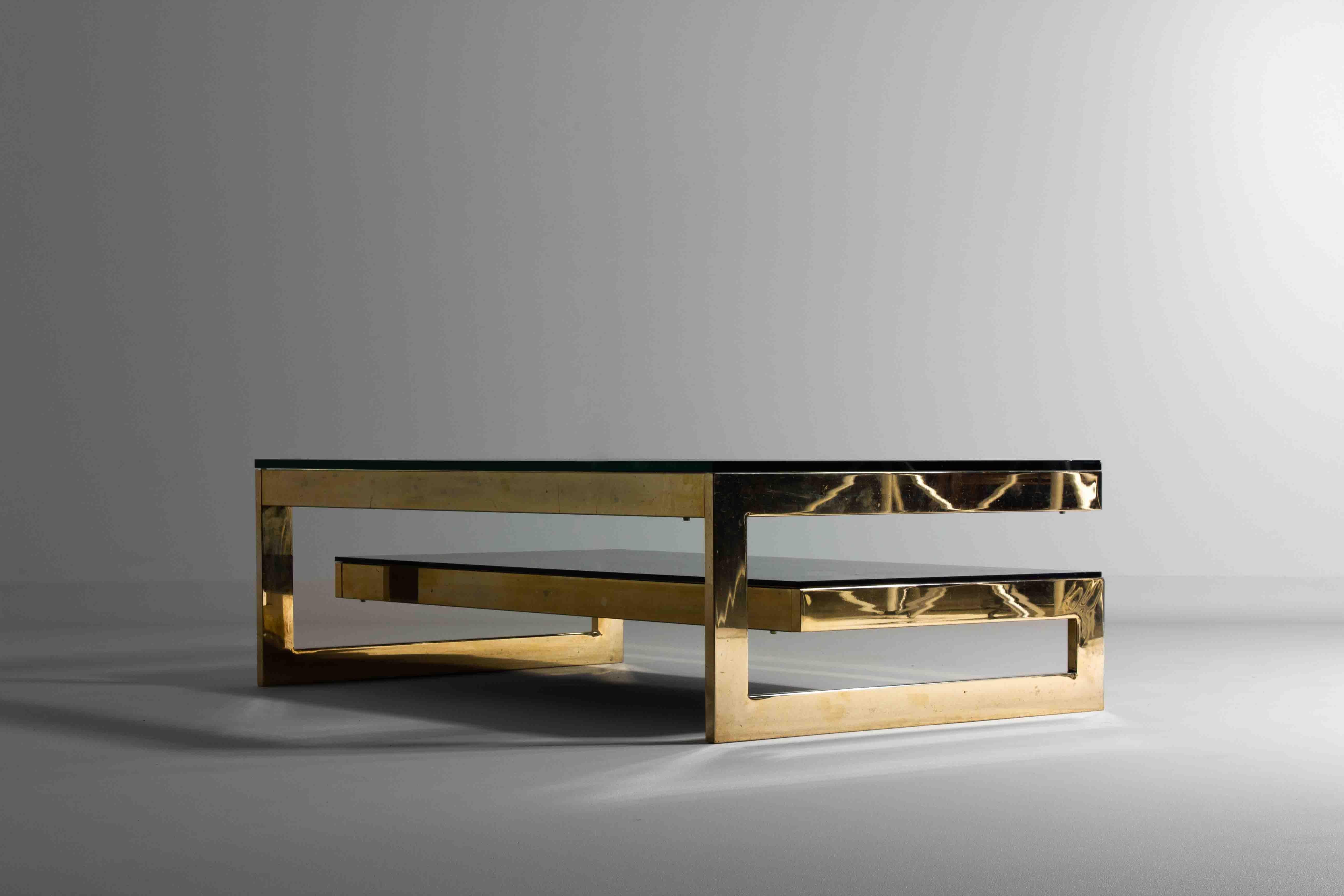 Brass Gold Plated G-Shaped Coffee Table by Belgochrom, 1970s For Sale