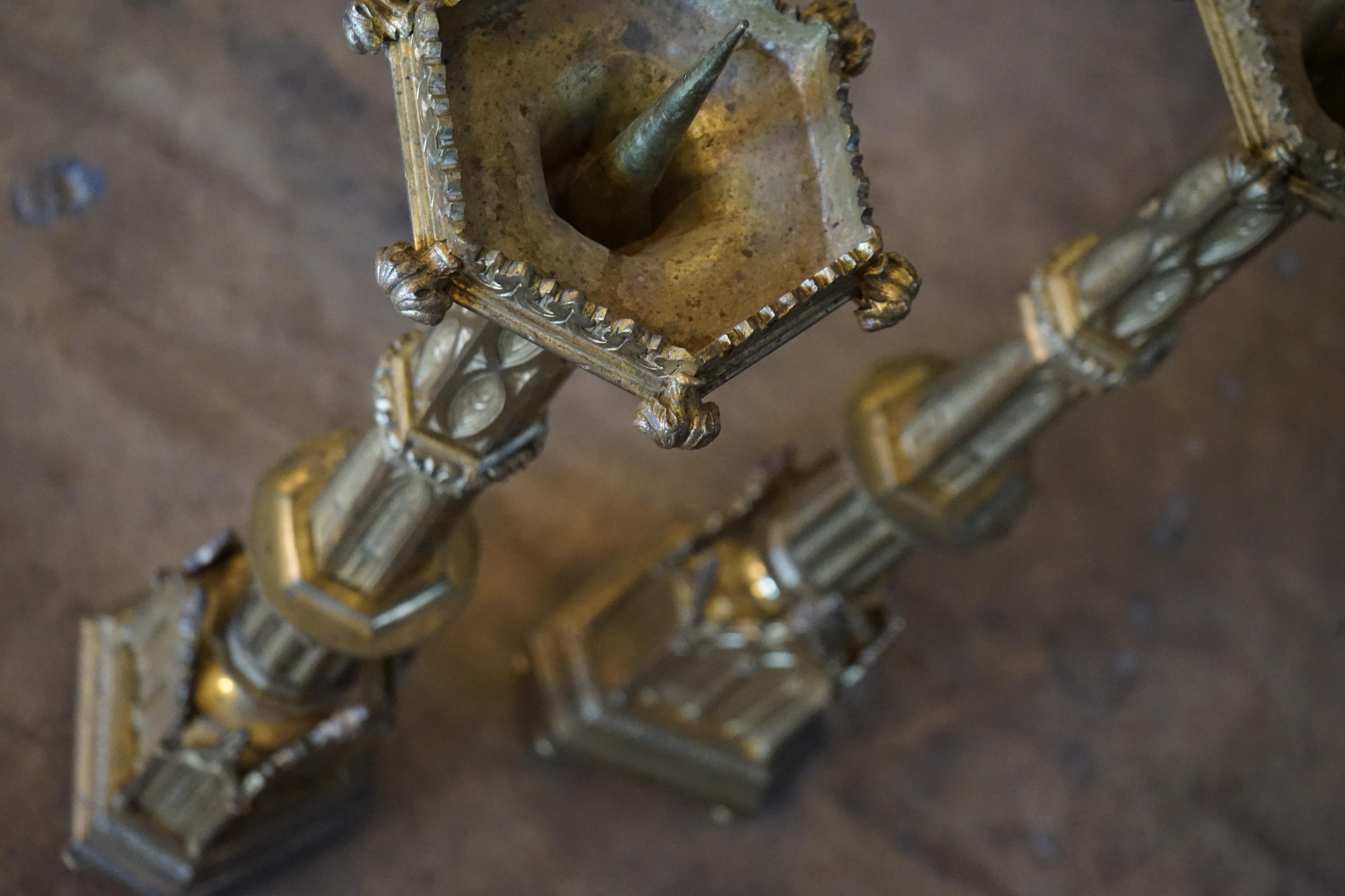 French Gold-Plated Gothic Candlesticks