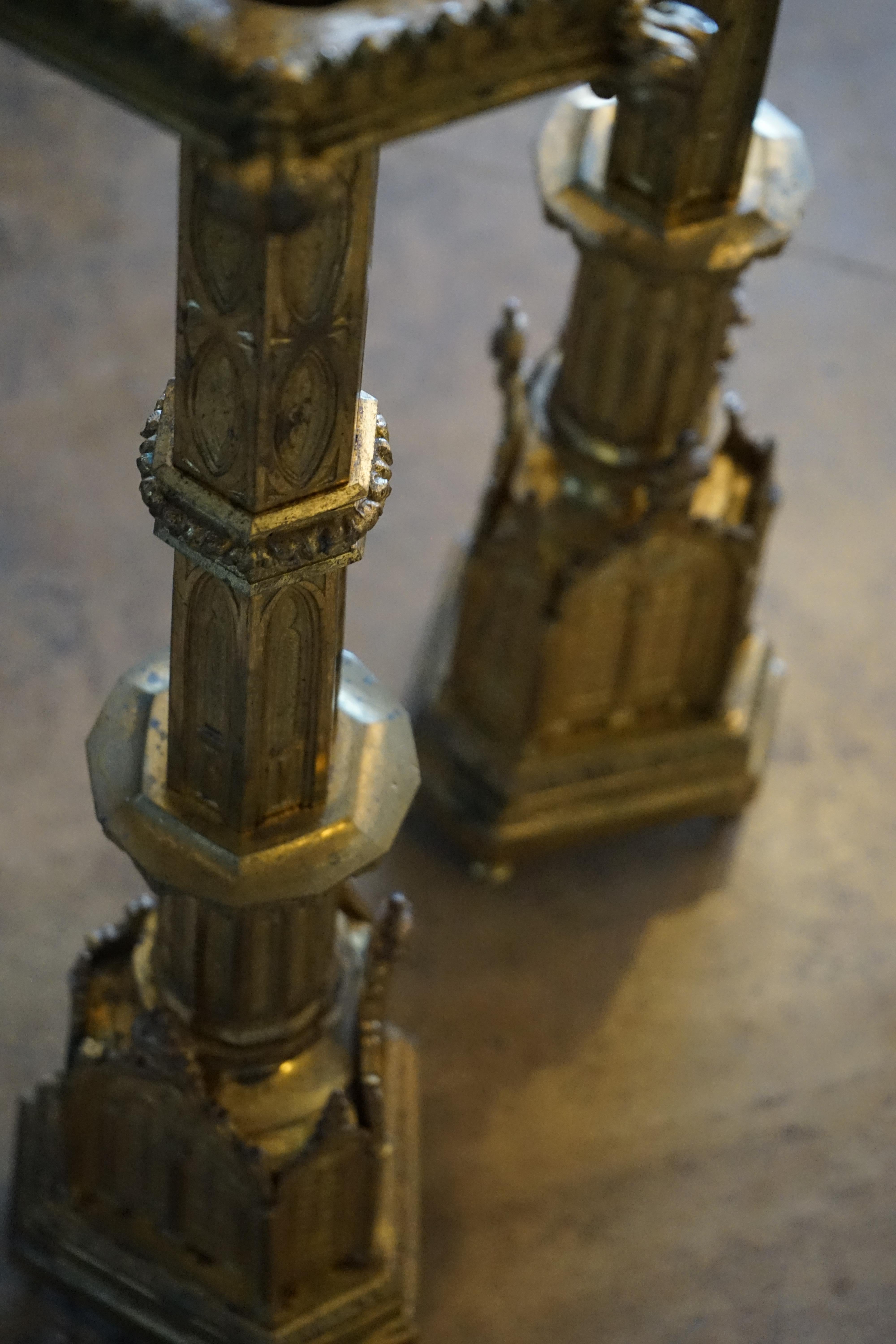19th Century Gold-Plated Gothic Candlesticks