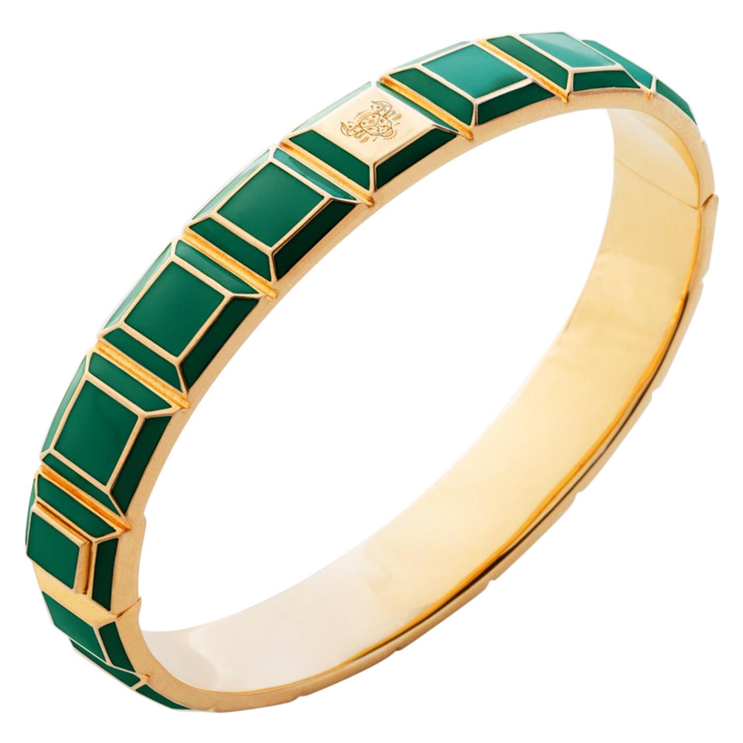 Gold-Plated Green Enamel Zodiac Carousel Bracelet