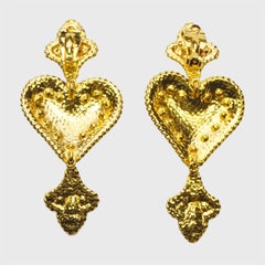 Gold Plated Heart Clip On Statement Earrings set with Coloured Rhinestones