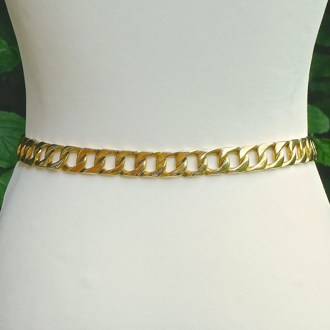 Women's or Men's Gold Plated Heavy Adjustable Curb Link Chain Buckle Belt circa 1980s
