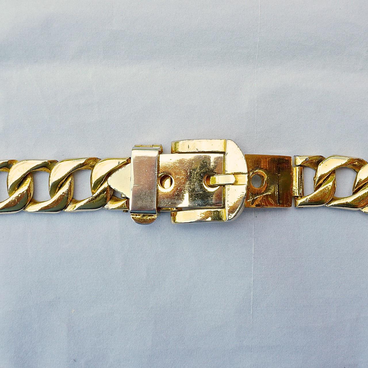 Gold Plated Heavy Adjustable Curb Link Chain Buckle Belt circa 1980s 1