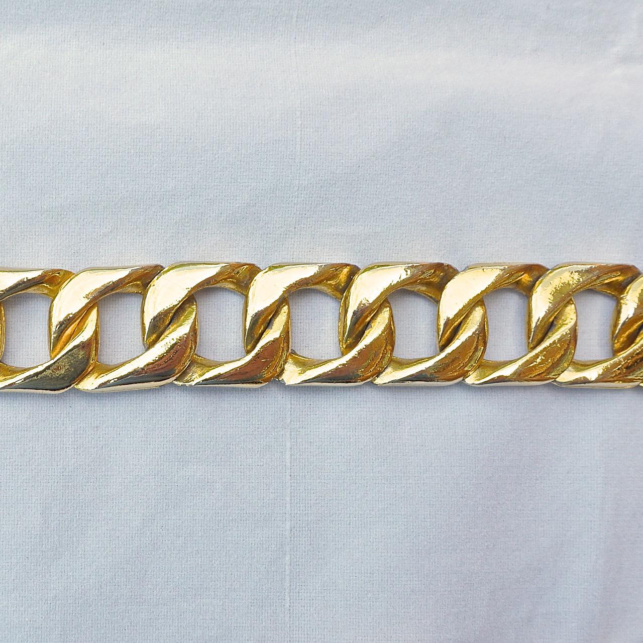 Gold Plated Heavy Adjustable Curb Link Chain Buckle Belt circa 1980s 2