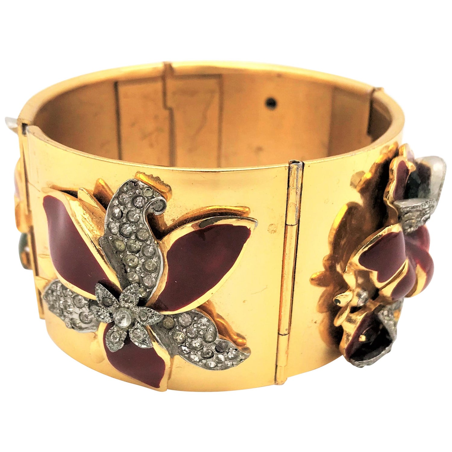 Vintage Unsigned Pink Enamel Leaves Linked Bracelet