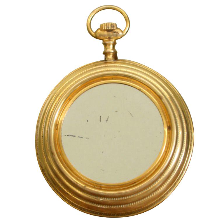 Gold Plated Italian Pocketwatch Mirror attr. to Fornasetti For Sale