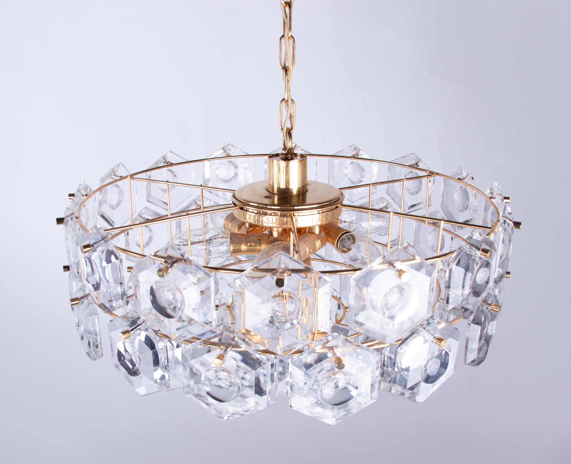 Gold-Plated Kinkeldey Lens Chandelier Crystal & Brass, Germany, 1960s For Sale 5