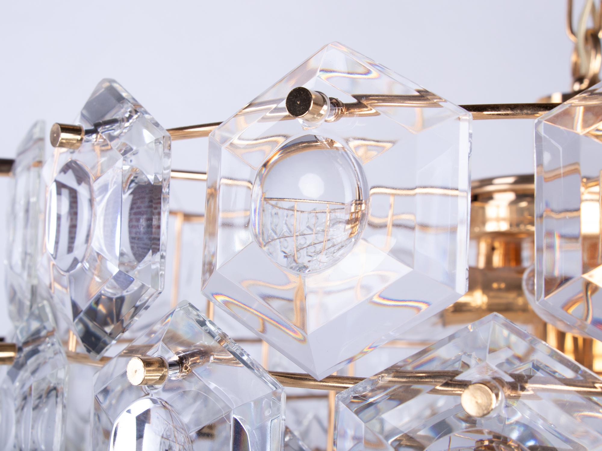 Gold-Plated Kinkeldey Lens Chandelier Crystal & Brass, Germany, 1960s For Sale 1