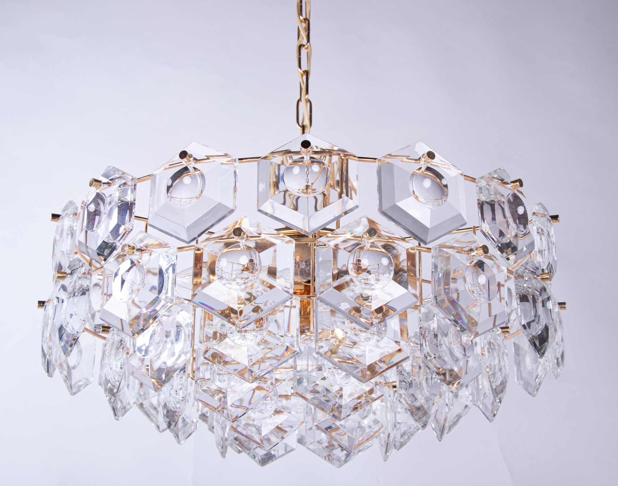 Gold-Plated Kinkeldey Lens Chandelier Crystal & Brass, Germany, 1960s For Sale 2