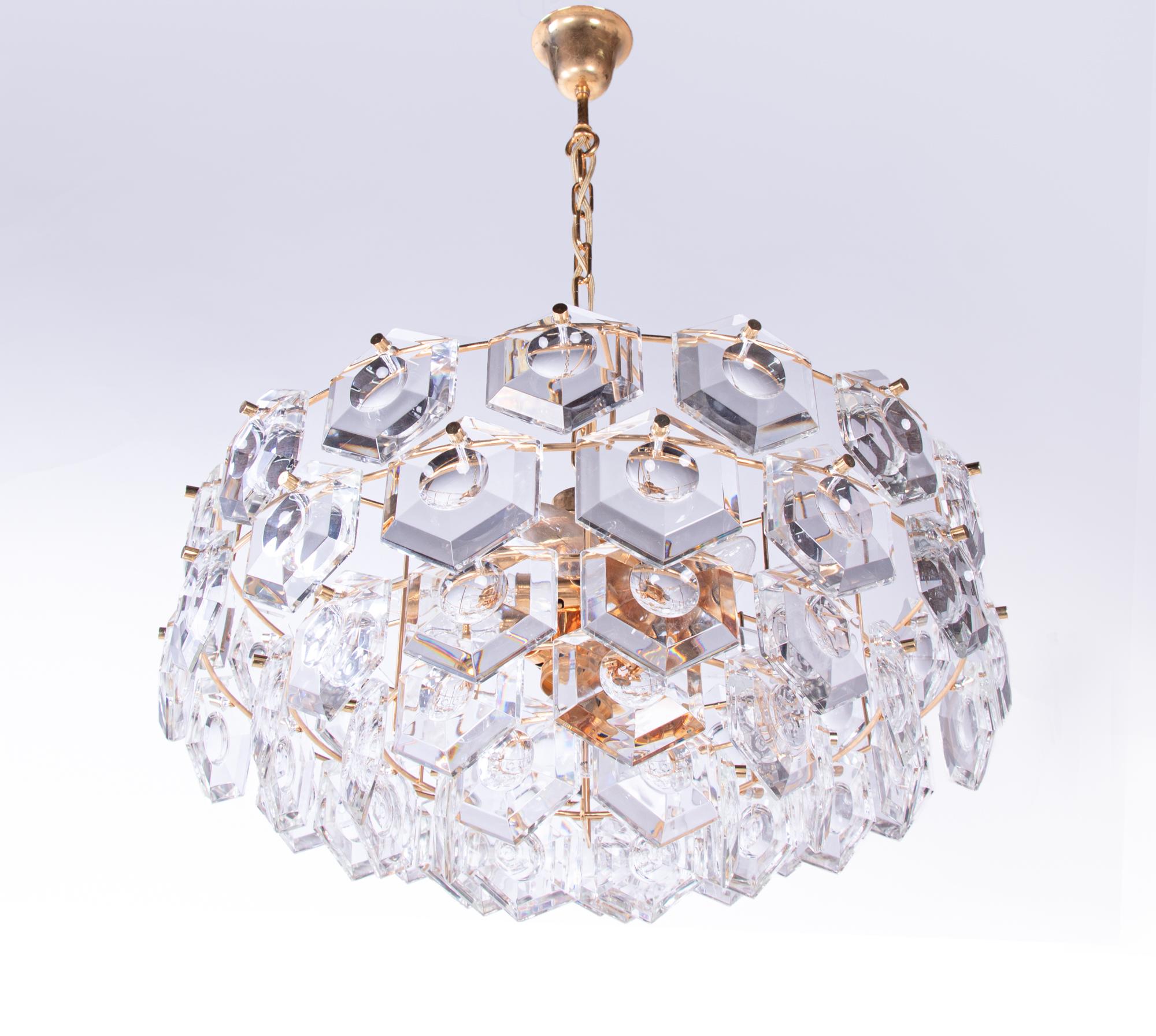 Gold-Plated Kinkeldey Lens Chandelier Crystal & Brass, Germany, 1960s For Sale 3