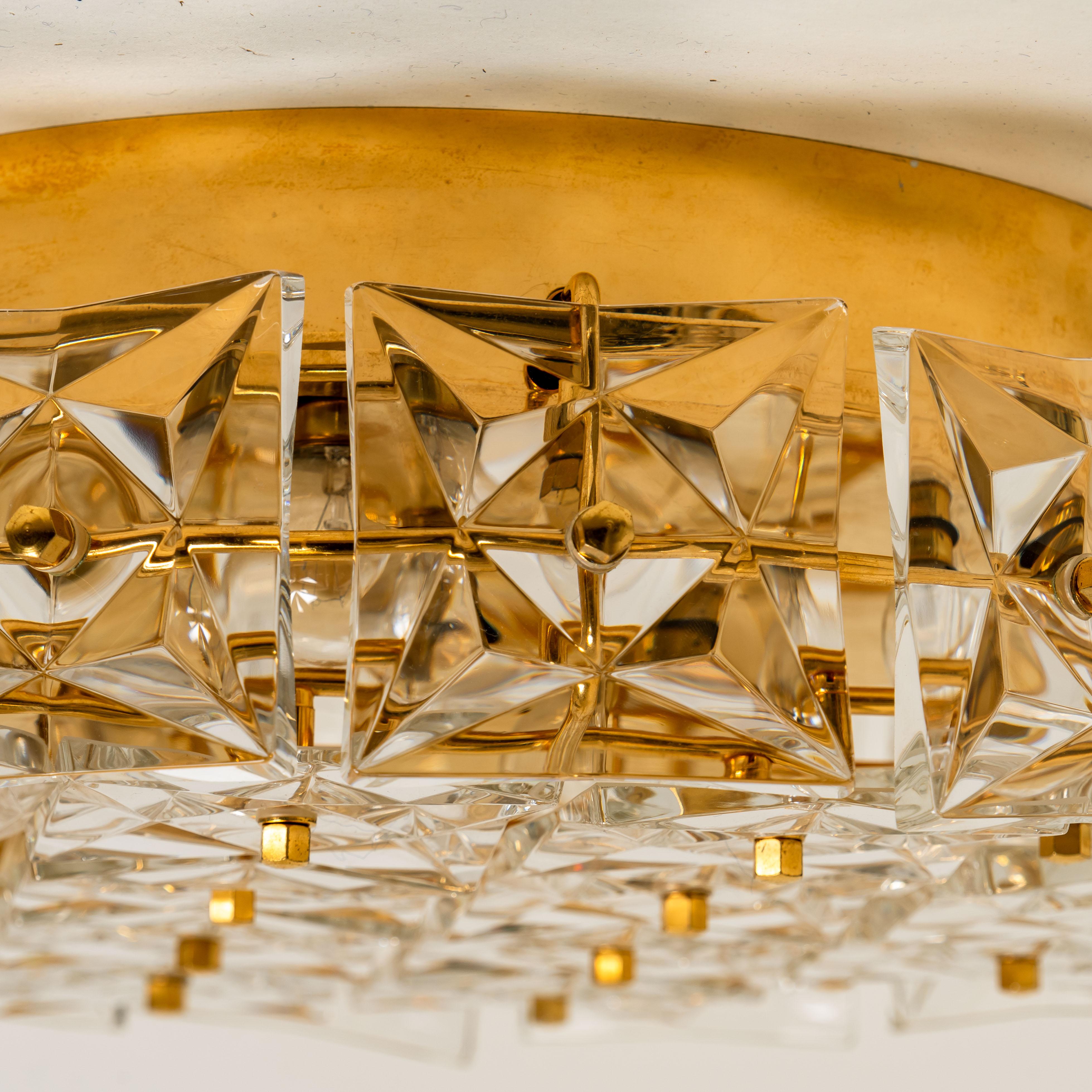 Gold-Plated Kinkeldey Crystal Glass Flush Mount, Germany, 1970s For Sale 2