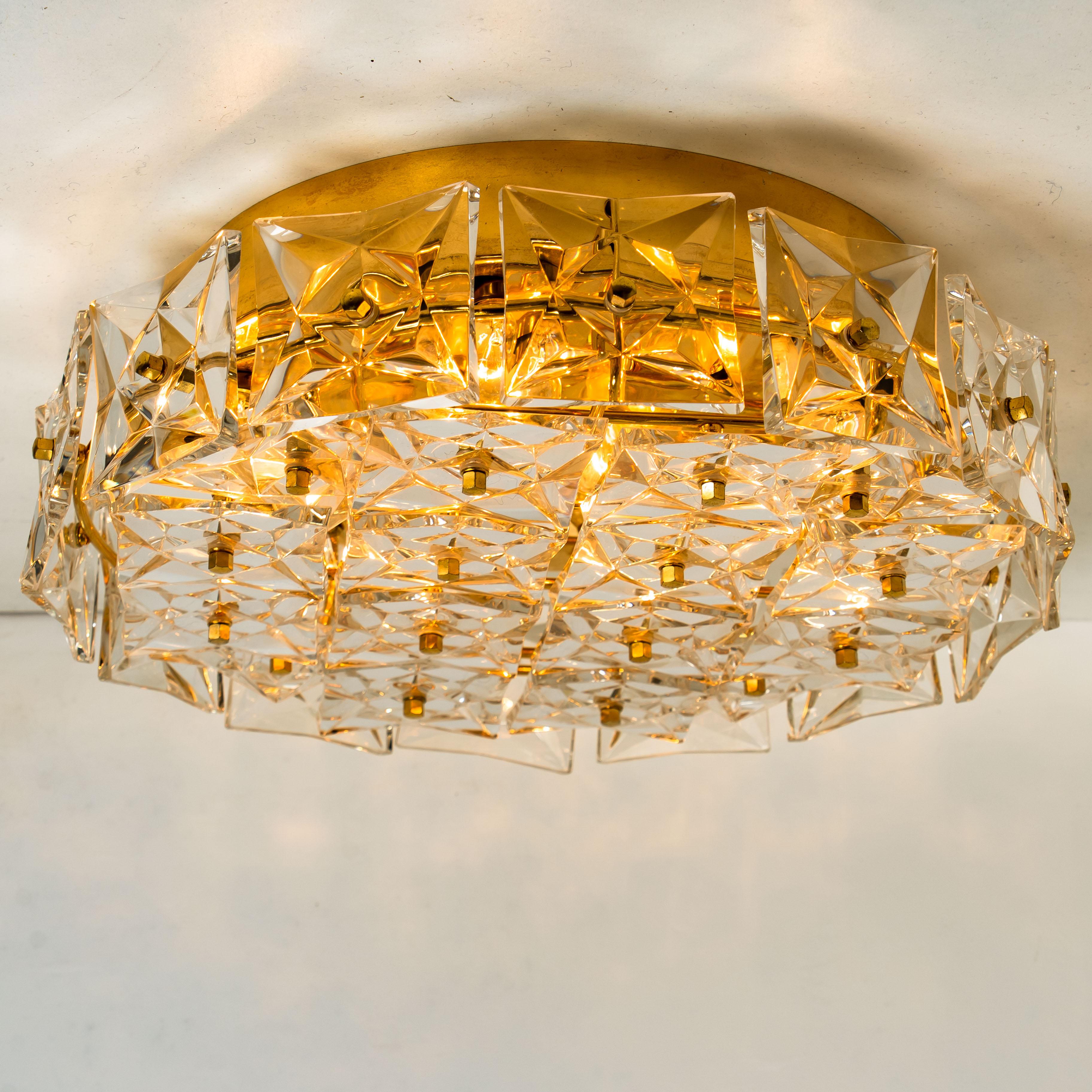 Gold-Plated Kinkeldey Crystal Glass Flush Mount, Germany, 1970s For Sale 3