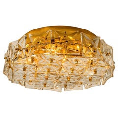 Gold-Plated Kinkeldey Crystal Glass Flush Mount, Germany, 1970s