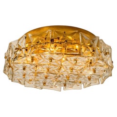 Gold-Plated Kinkeldey Crystal Glass Flush Mount, Germany, 1970s
