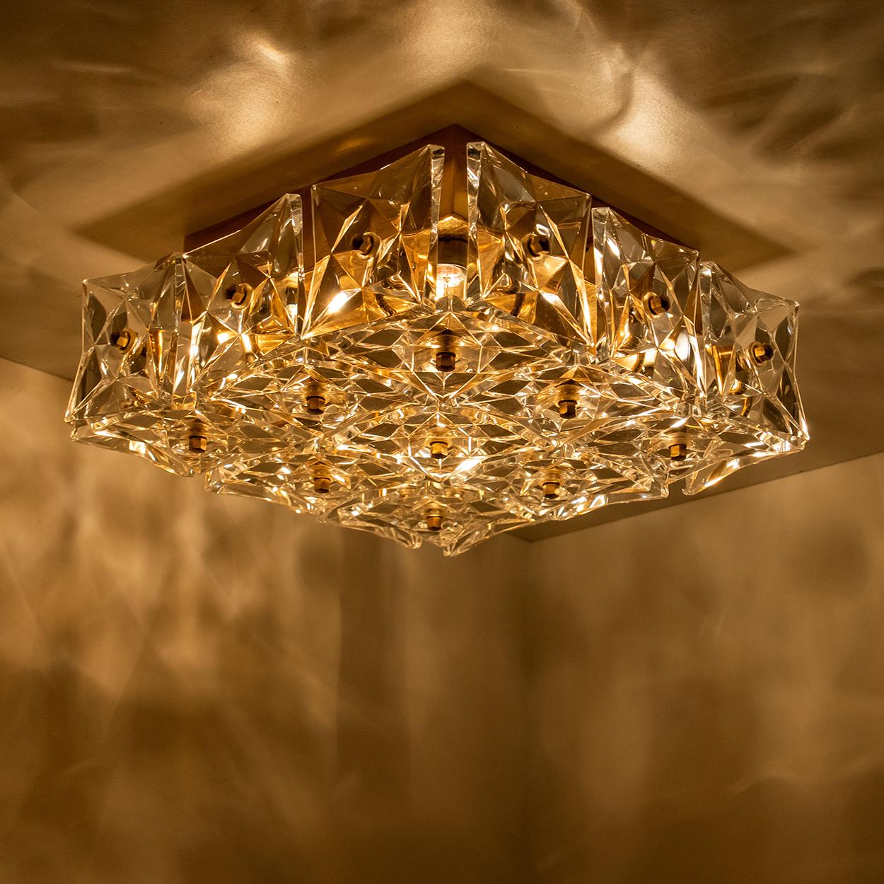 Gold-Plated Kinkeldey Crystal Glass Wallscone or Flush Mount, Germany, 1970s 7