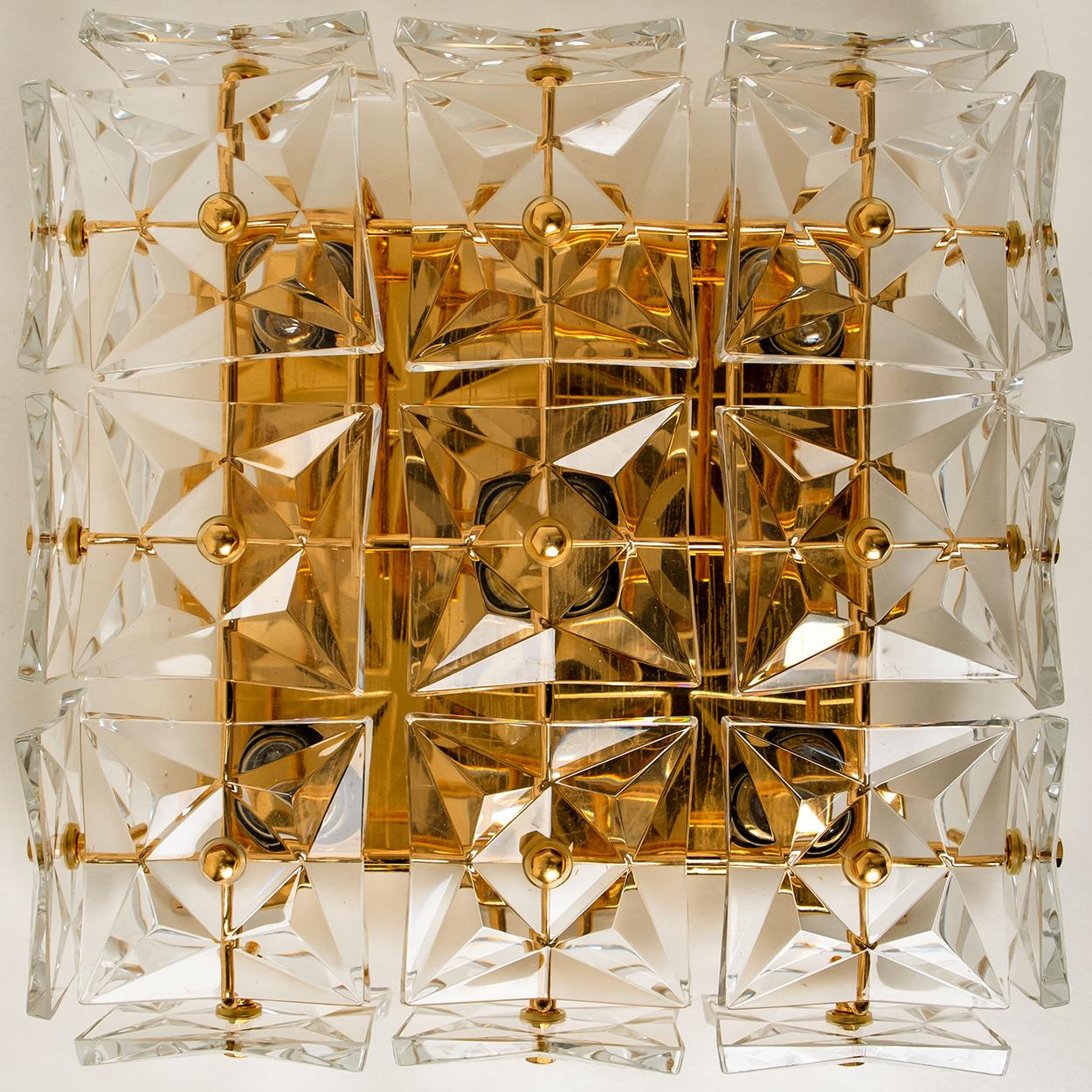 Gold-Plated Kinkeldey Crystal Glass Wallscone or Flush Mount, Germany, 1970s In Good Condition In Rijssen, NL