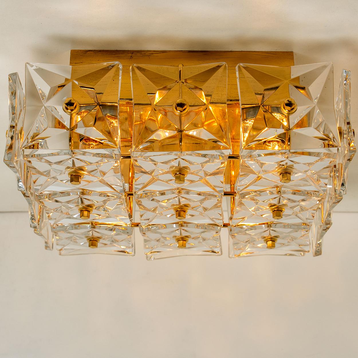 Metal Gold-Plated Kinkeldey Crystal Glass Wallscone or Flush Mount, Germany, 1970s