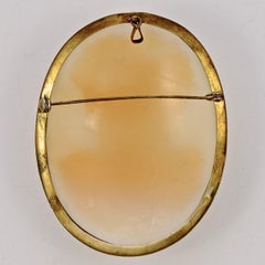 Gold Plated Large Oval Carved Lady Shell Cameo Brooch Pendant