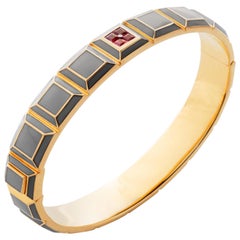 Gold-Plated Light Grey Enamel Ruby Carousel Bracelet