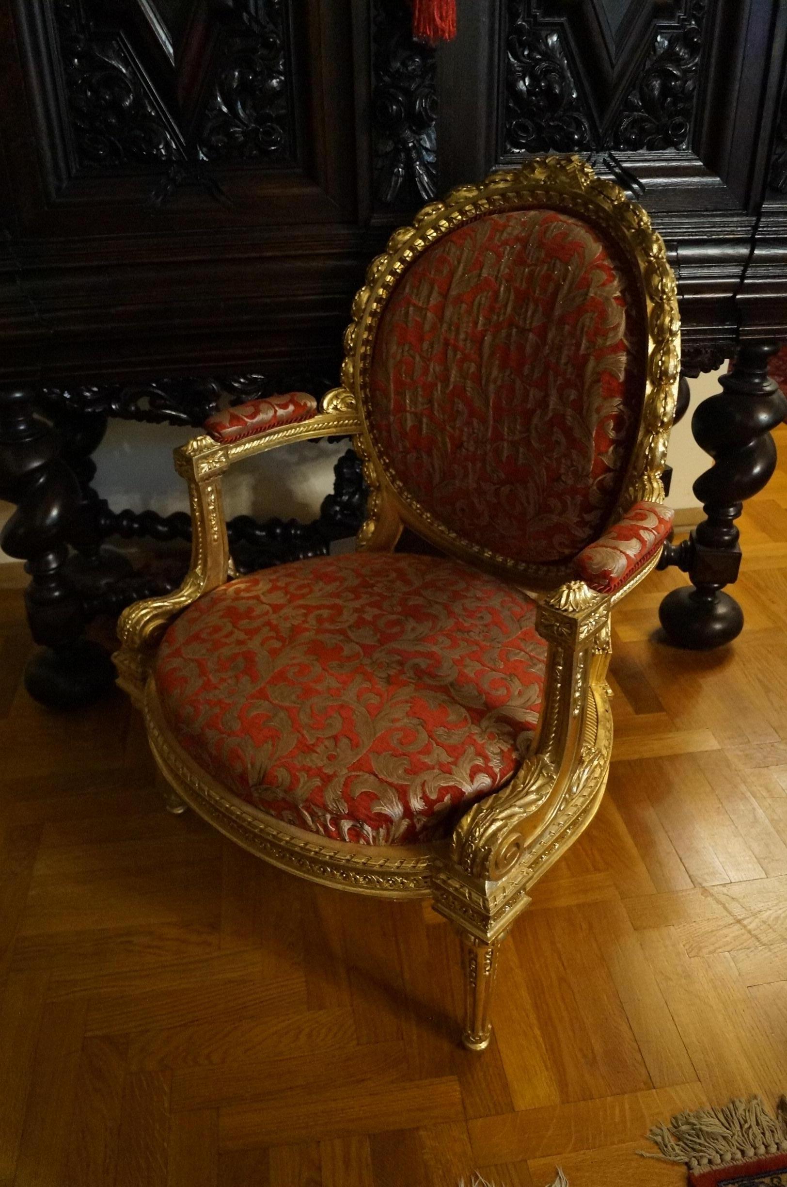 Gold-Plated Louis XVI Chair from 1860 For Sale 2