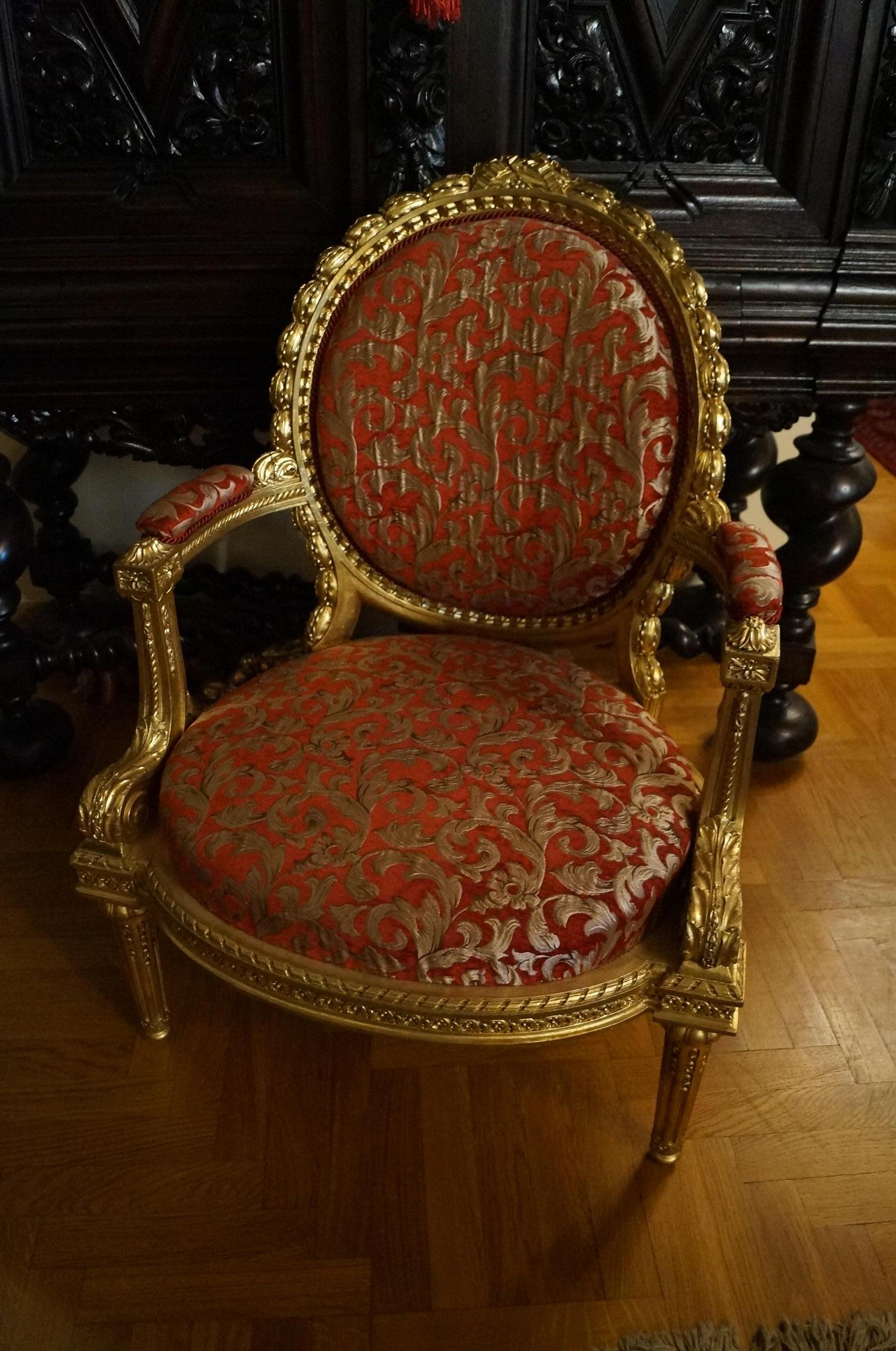 Gold-Plated Louis XVI Chair from 1860 For Sale 3
