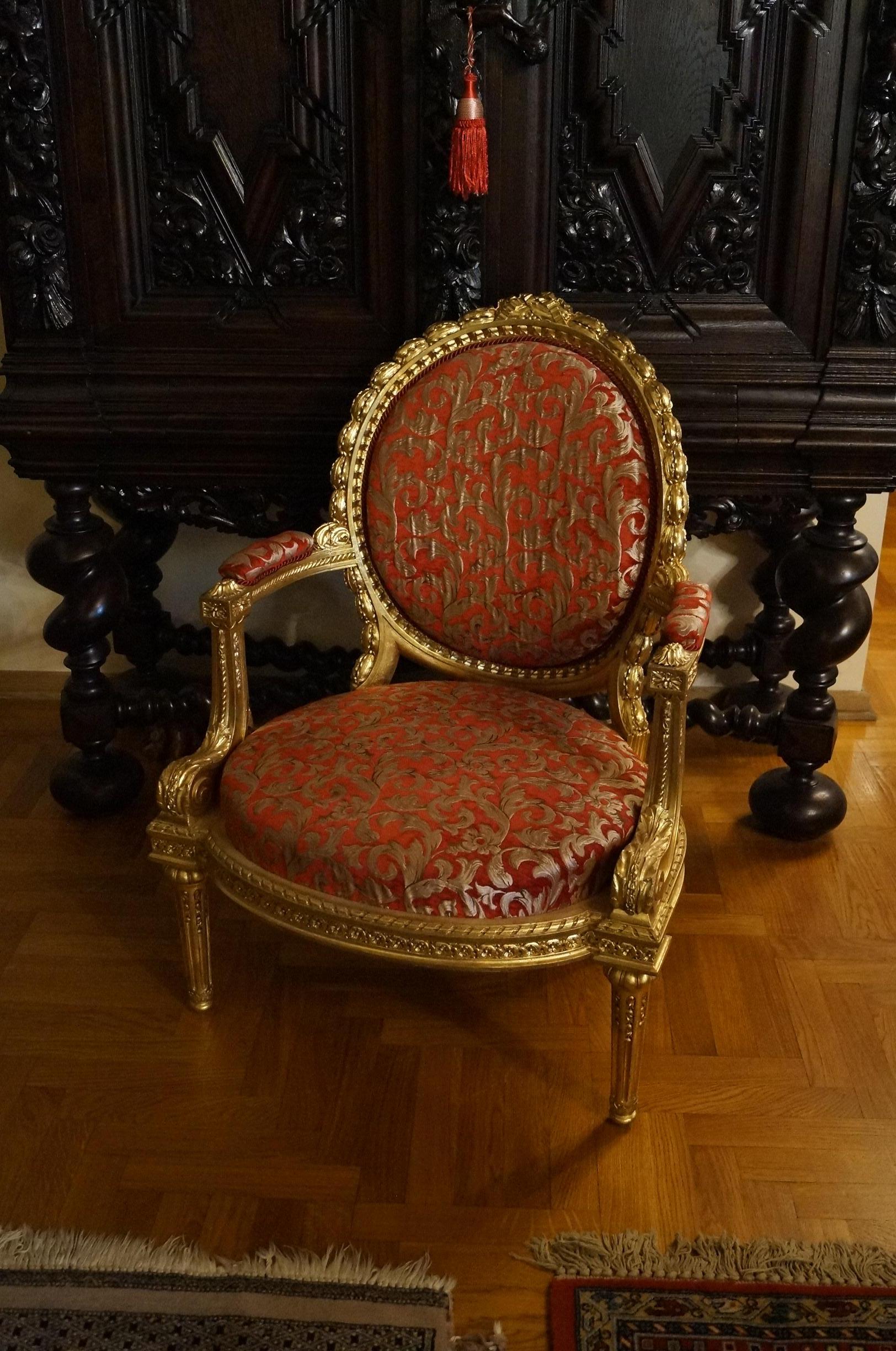 Gold-Plated Louis XVI Chair from 1860 For Sale 5