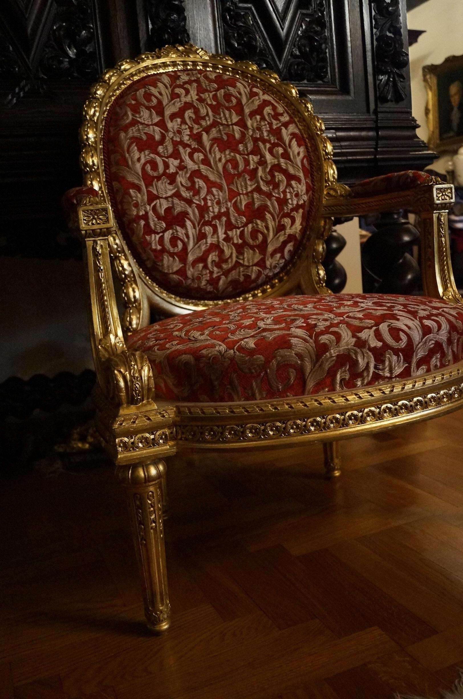 Vergoldeter Louis-XVI-Stuhl aus dem Jahr 1860 (Mittleres 19. Jahrhundert) im Angebot