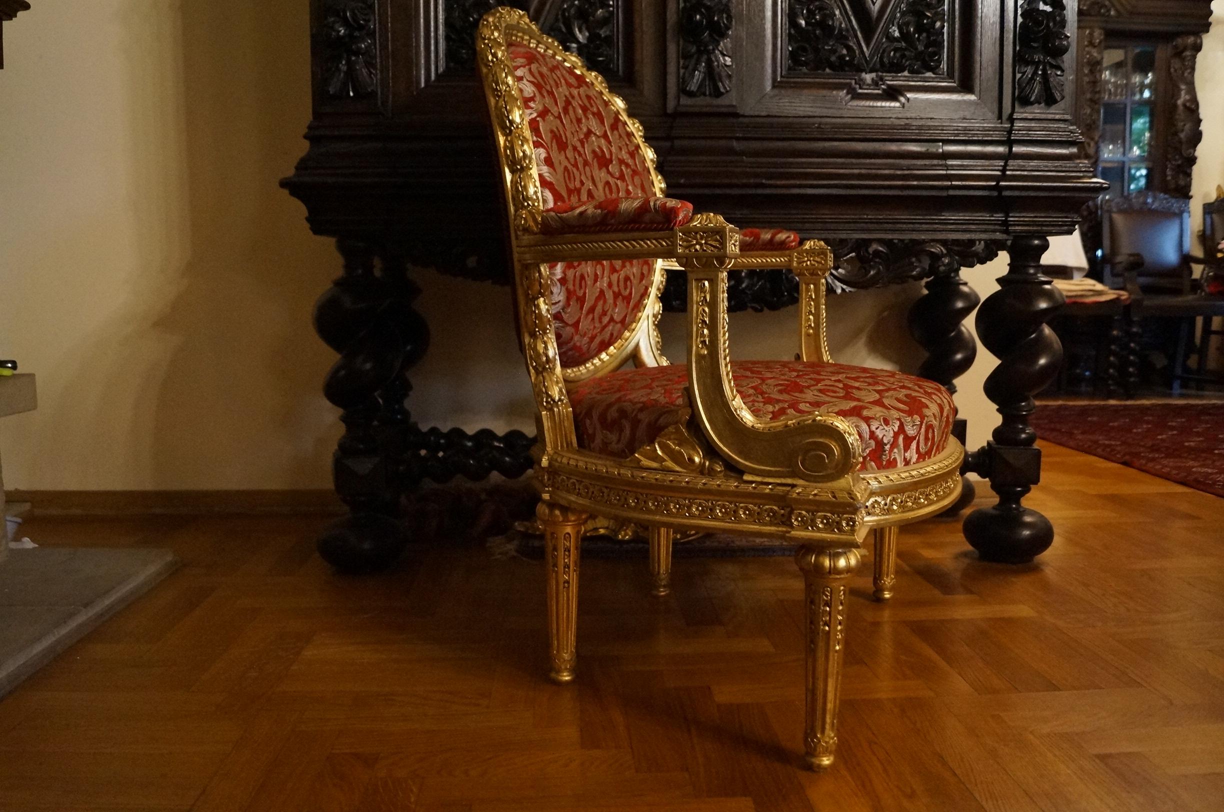 Gold-Plated Louis XVI Chair from 1860 In Good Condition For Sale In Kraków, Małopolska