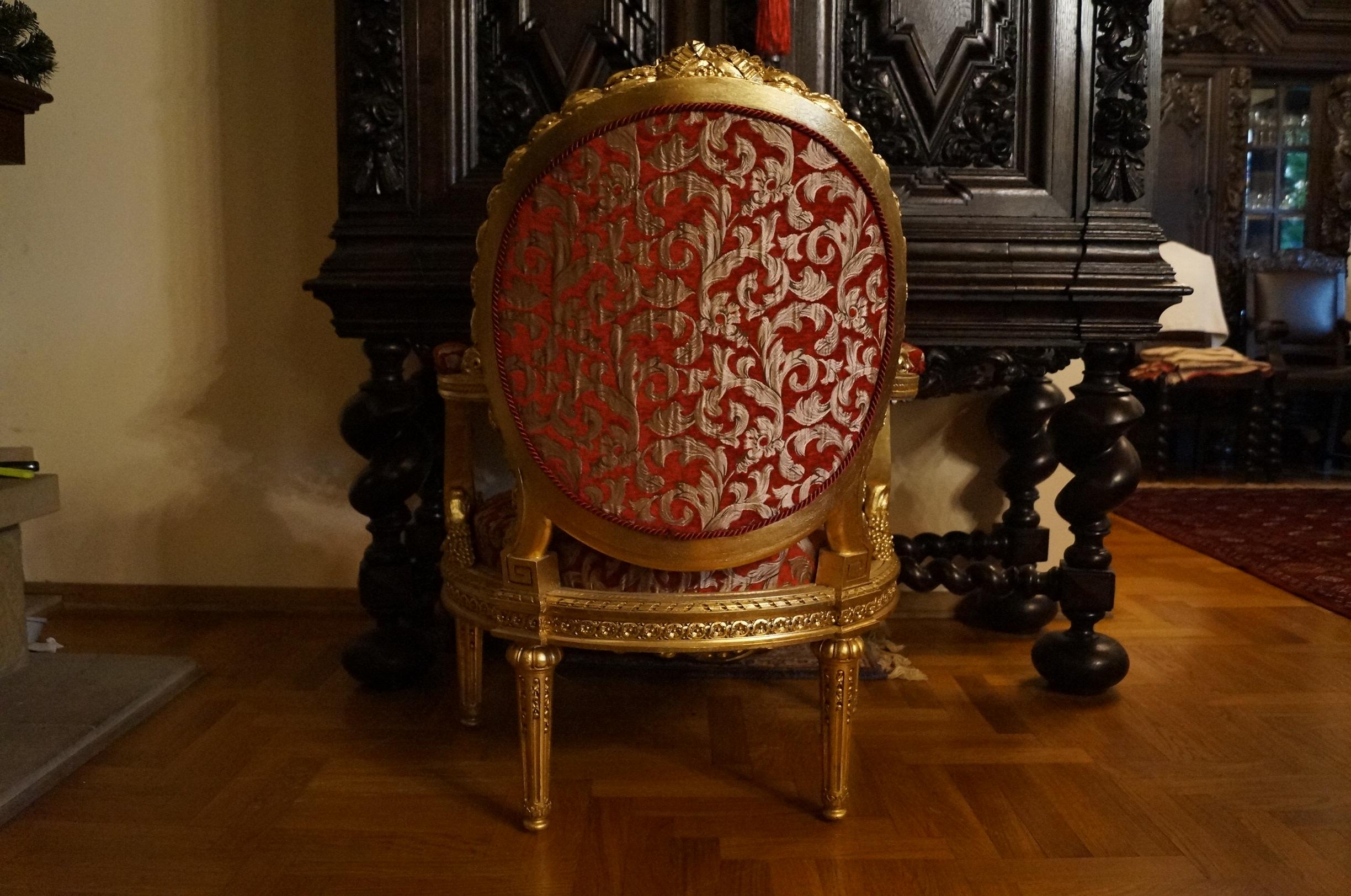 Gold Plate Gold-Plated Louis XVI Chair from 1860 For Sale
