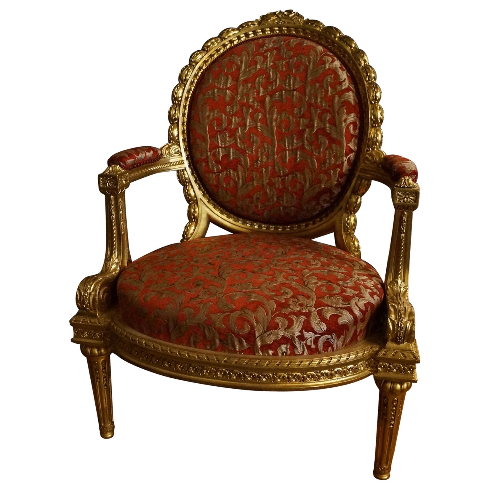 Gold-Plated Louis XVI Chair from 1860