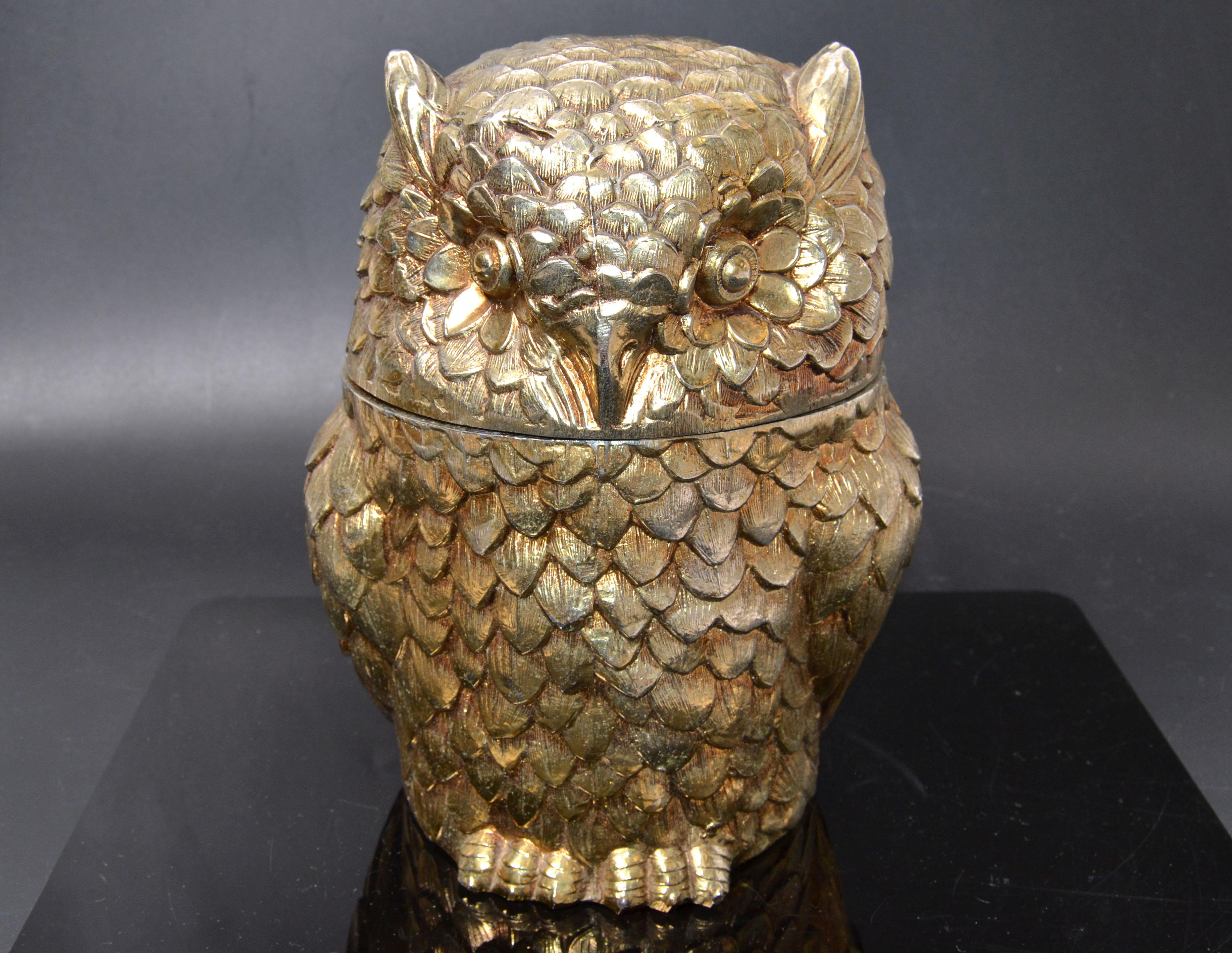 Gold Plated Mauro Manetti Insulated Owl Ice Bucket Mid-Century Modern Italy 1940 8