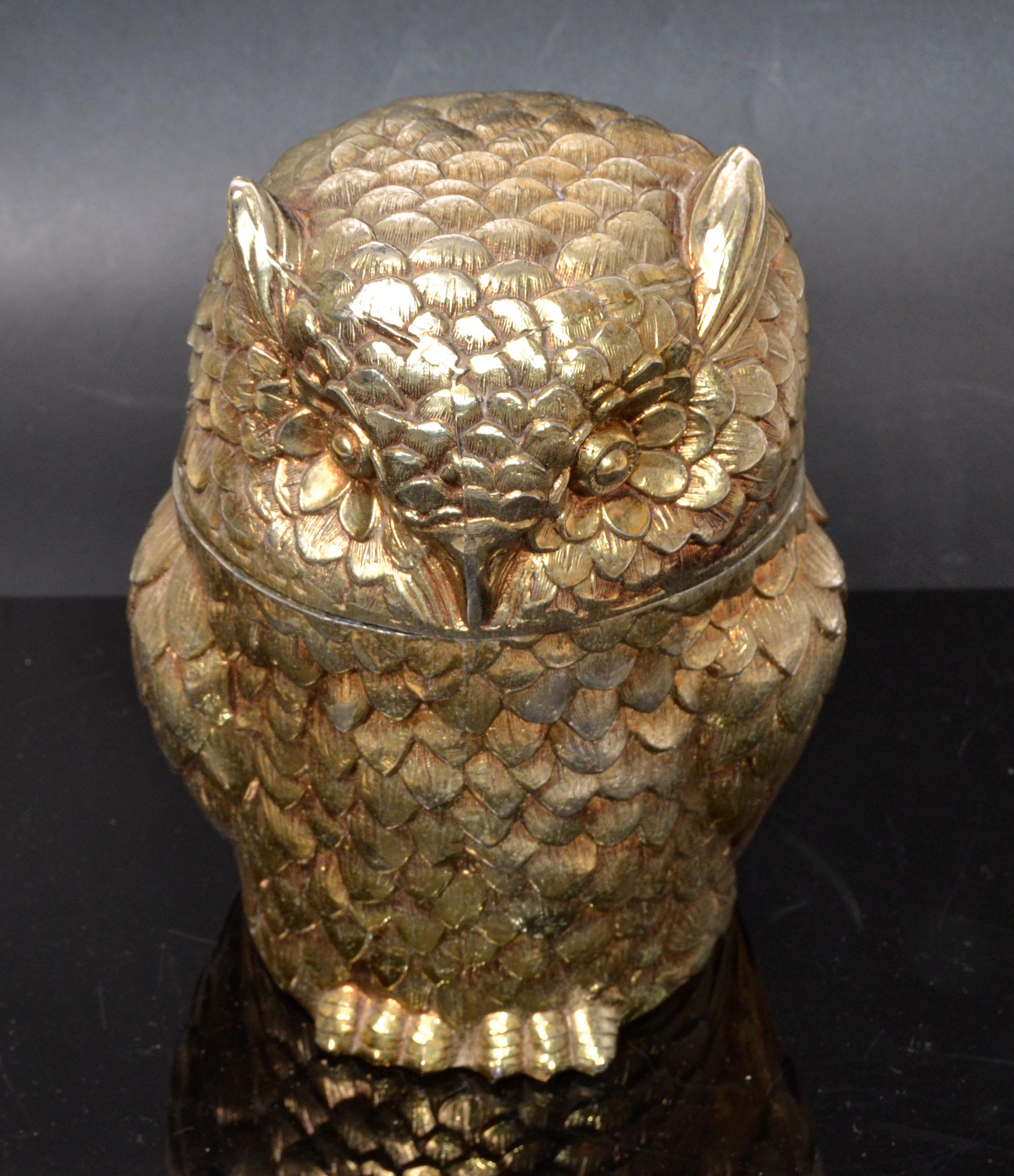 Italian Gold Plated Mauro Manetti Insulated Owl Ice Bucket Mid-Century Modern Italy 1940